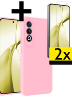 LUQ LUQ OnePlus Nord CE4 Hoesje Siliconen Met 2x Screenprotector - Lichtroze