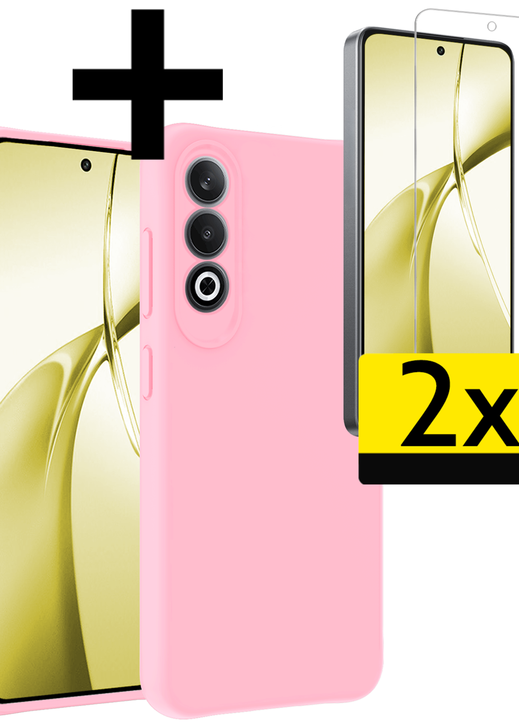 LUQ Hoesje Geschikt voor OnePlus Nord CE4 Hoesje Siliconen Case Hoes Met 2x Screenprotector - Hoes Geschikt voor OnePlus Nord CE4 Hoes Cover Case - Lichtroze