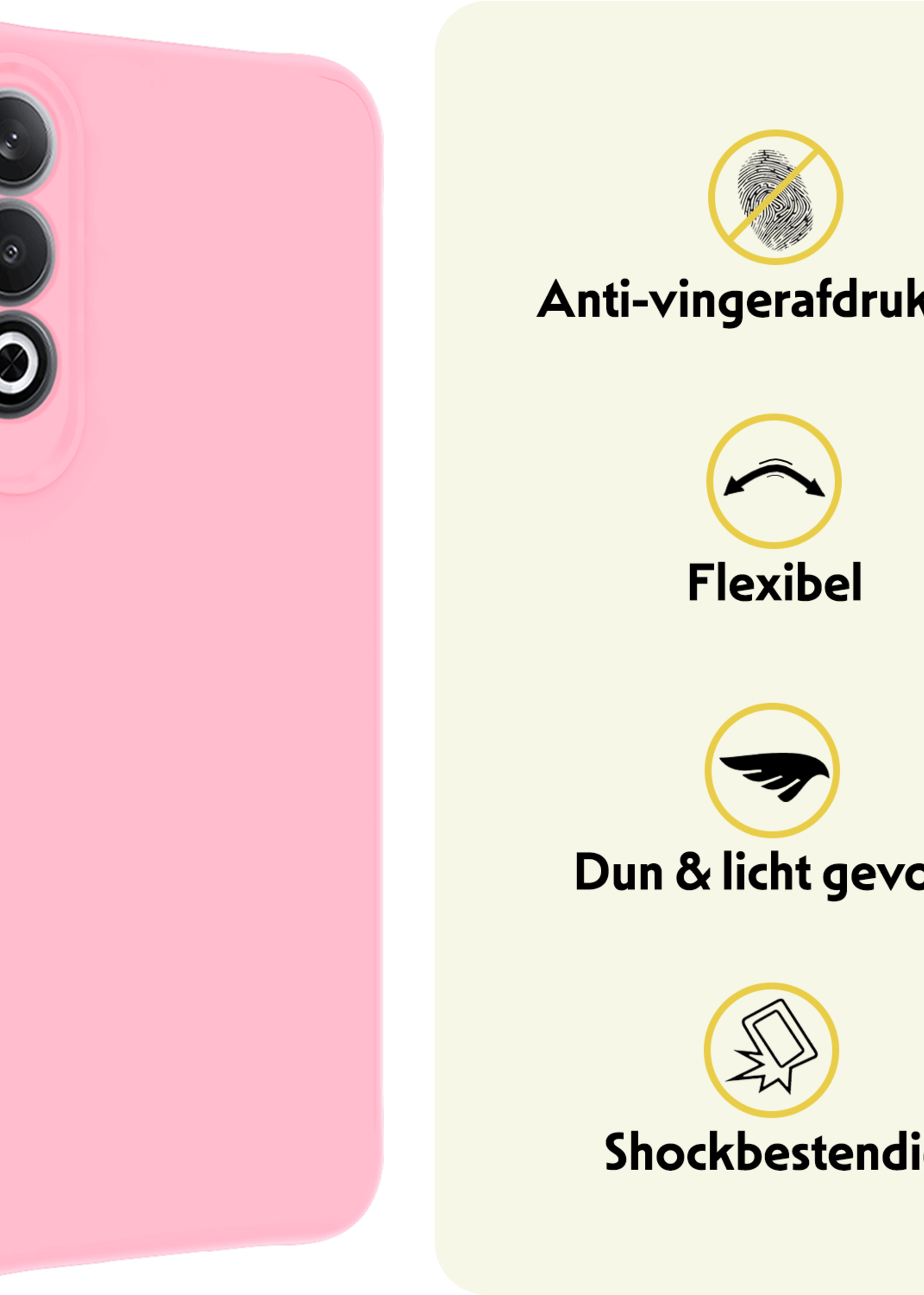 LUQ Hoesje Geschikt voor OnePlus Nord CE4 Hoesje Siliconen Case Hoes Met 2x Screenprotector - Hoes Geschikt voor OnePlus Nord CE4 Hoes Cover Case - Lichtroze