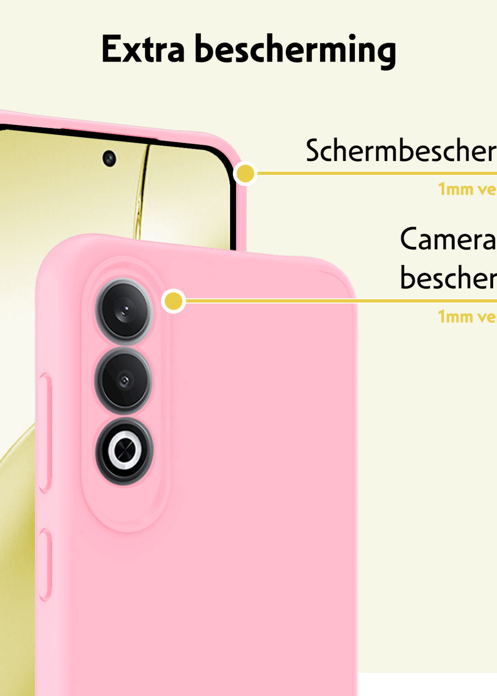 LUQ Hoesje Geschikt voor OnePlus Nord CE4 Hoesje Siliconen Case Hoes Met 2x Screenprotector - Hoes Geschikt voor OnePlus Nord CE4 Hoes Cover Case - Lichtroze