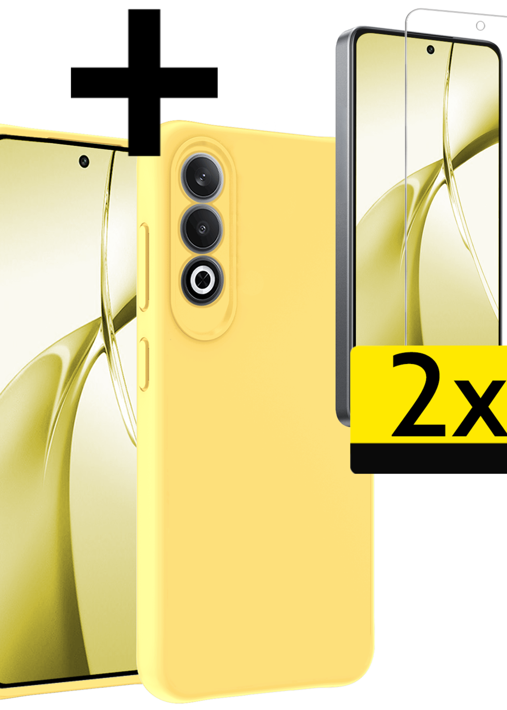 LUQ Hoesje Geschikt voor OnePlus Nord CE4 Hoesje Siliconen Case Hoes Met 2x Screenprotector - Hoes Geschikt voor OnePlus Nord CE4 Hoes Cover Case - Geel