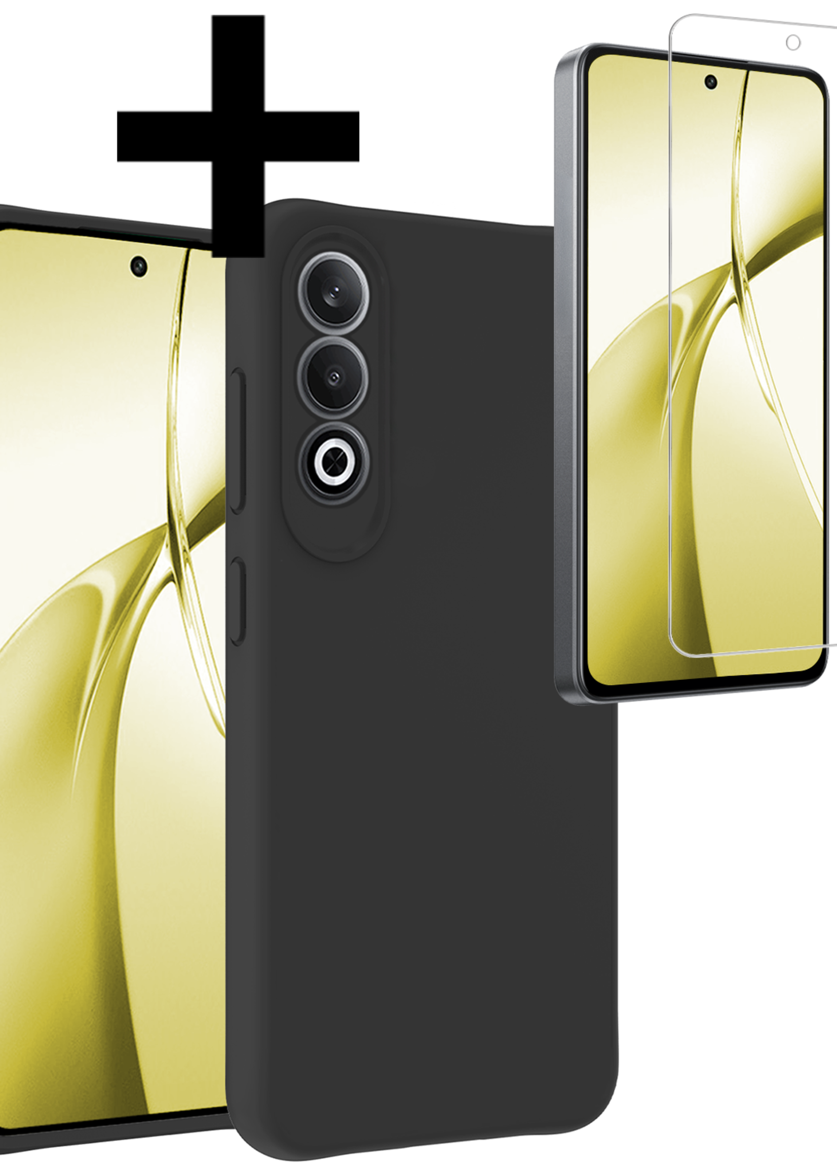 LUQ Hoesje Geschikt voor OnePlus Nord CE4 Hoesje Siliconen Case Hoes Met Screenprotector - Hoes Geschikt voor OnePlus Nord CE4 Hoes Cover Case - Zwart