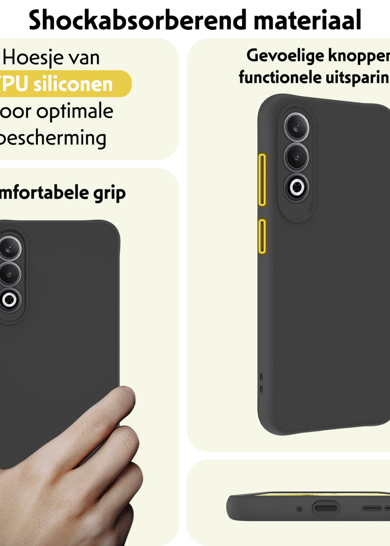 LUQ Hoesje Geschikt voor OnePlus Nord CE4 Hoesje Siliconen Case Hoes Met Screenprotector - Hoes Geschikt voor OnePlus Nord CE4 Hoes Cover Case - Zwart