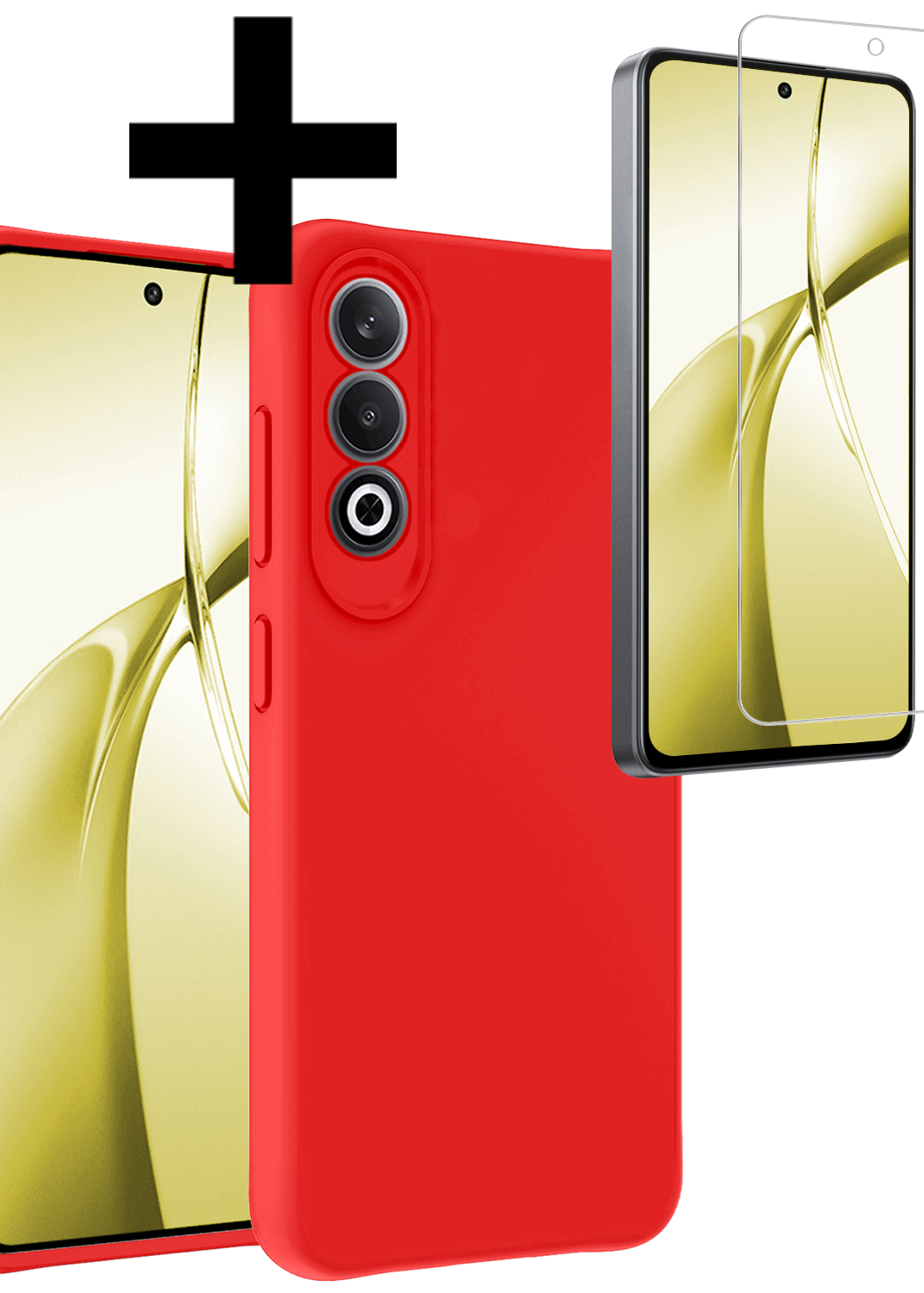 LUQ Hoesje Geschikt voor OnePlus Nord CE4 Hoesje Siliconen Case Hoes Met Screenprotector - Hoes Geschikt voor OnePlus Nord CE4 Hoes Cover Case - Rood