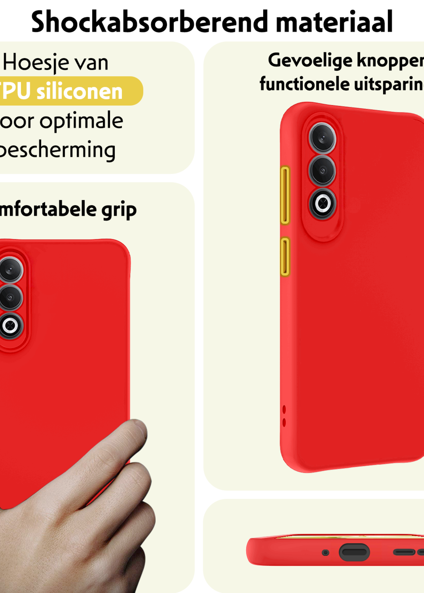 LUQ Hoesje Geschikt voor OnePlus Nord CE4 Hoesje Siliconen Case Hoes Met Screenprotector - Hoes Geschikt voor OnePlus Nord CE4 Hoes Cover Case - Rood