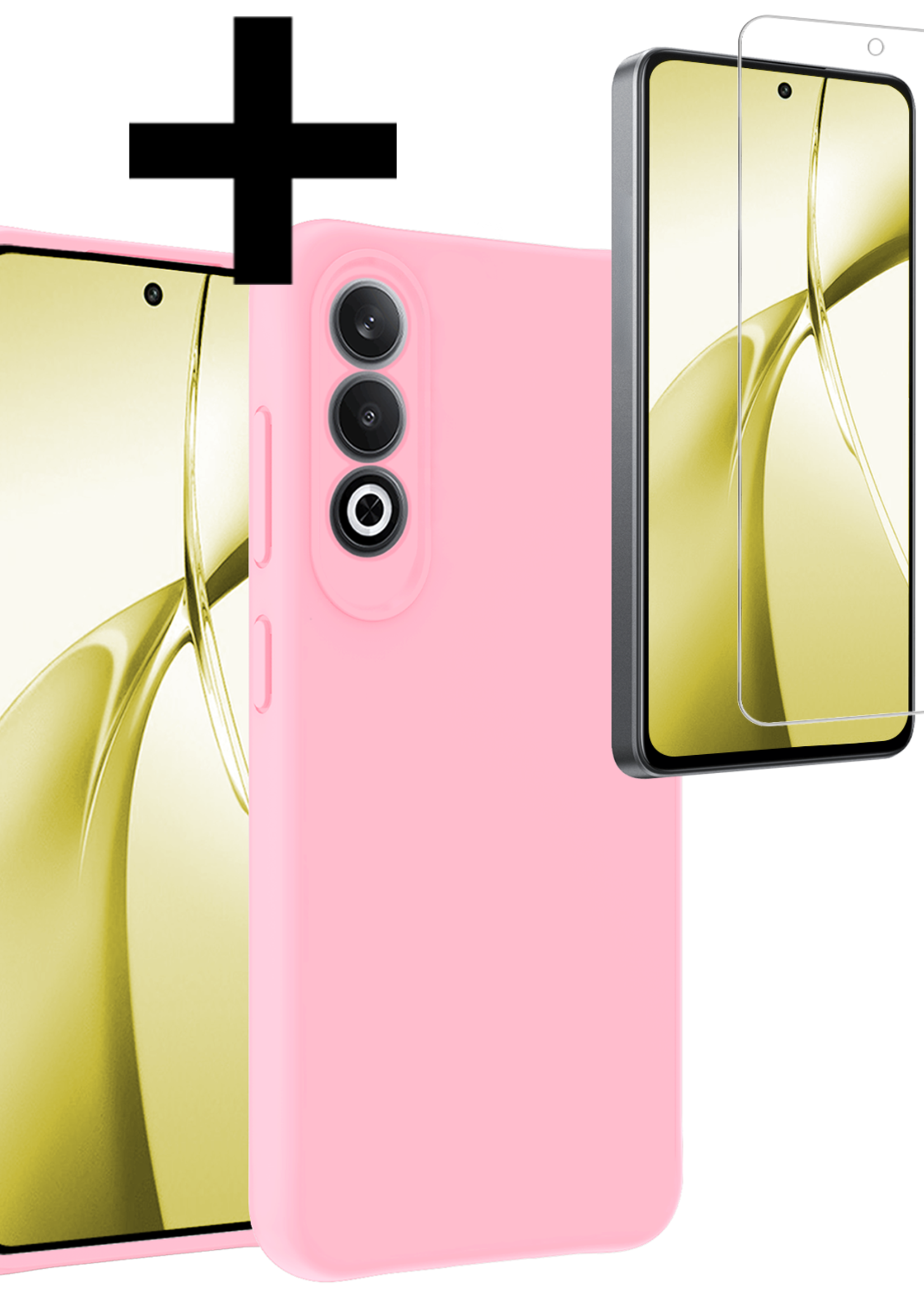 LUQ Hoesje Geschikt voor OnePlus Nord CE4 Hoesje Siliconen Case Hoes Met Screenprotector - Hoes Geschikt voor OnePlus Nord CE4 Hoes Cover Case - Lichtroze