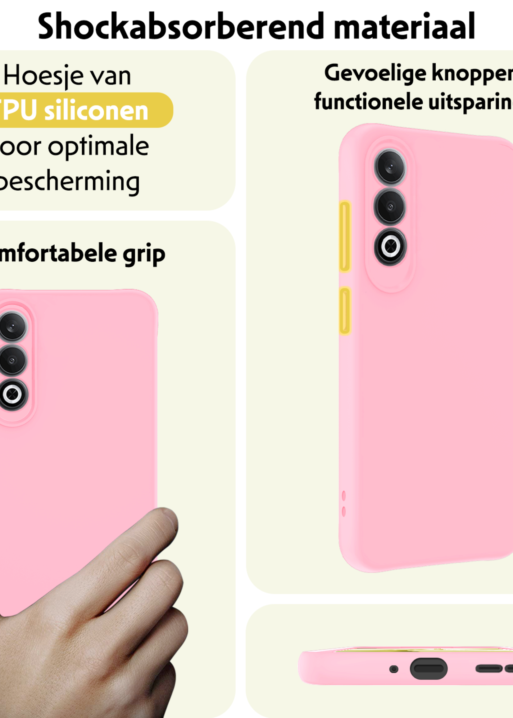 LUQ Hoesje Geschikt voor OnePlus Nord CE4 Hoesje Siliconen Case Hoes Met Screenprotector - Hoes Geschikt voor OnePlus Nord CE4 Hoes Cover Case - Lichtroze