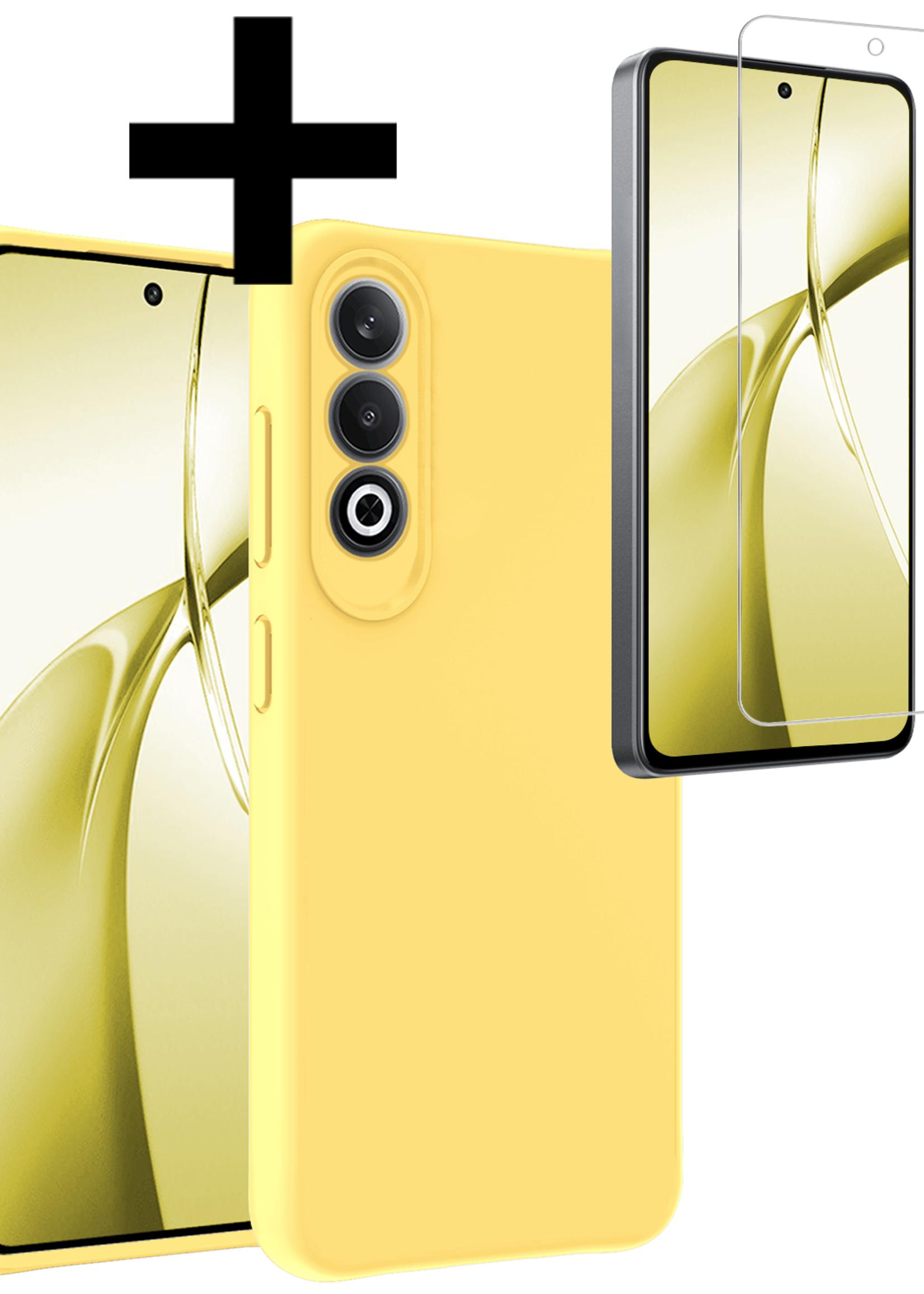 LUQ Hoesje Geschikt voor OnePlus Nord CE4 Hoesje Siliconen Case Hoes Met Screenprotector - Hoes Geschikt voor OnePlus Nord CE4 Hoes Cover Case - Geel