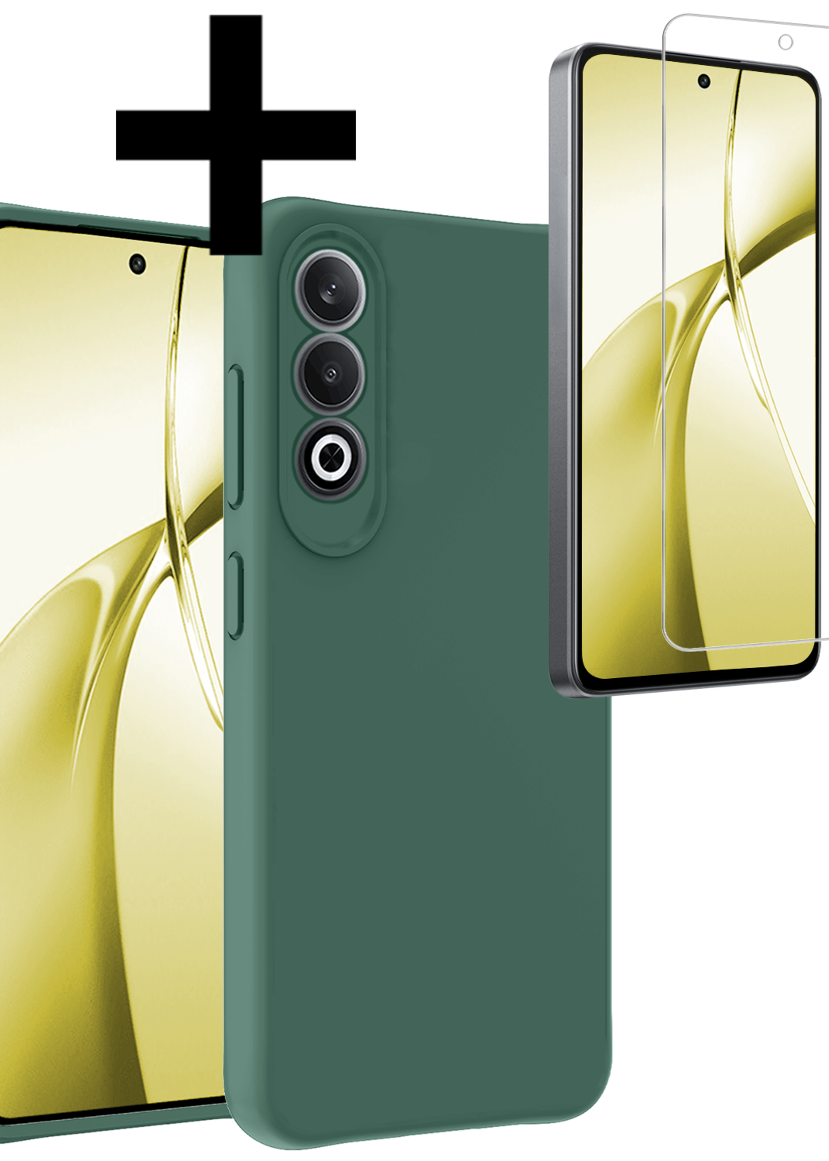 LUQ Hoesje Geschikt voor OnePlus Nord CE4 Hoesje Siliconen Case Hoes Met Screenprotector - Hoes Geschikt voor OnePlus Nord CE4 Hoes Cover Case - Donkergroen