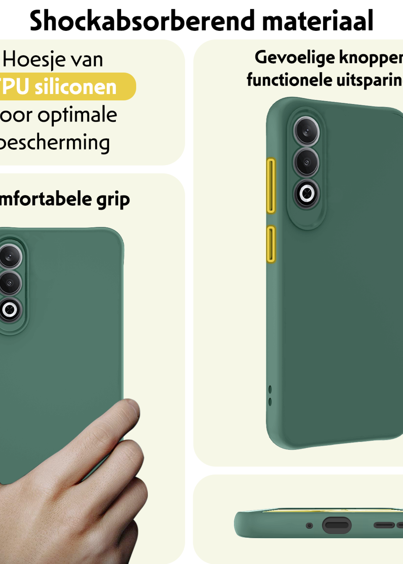 LUQ Hoesje Geschikt voor OnePlus Nord CE4 Hoesje Siliconen Case Hoes Met Screenprotector - Hoes Geschikt voor OnePlus Nord CE4 Hoes Cover Case - Donkergroen