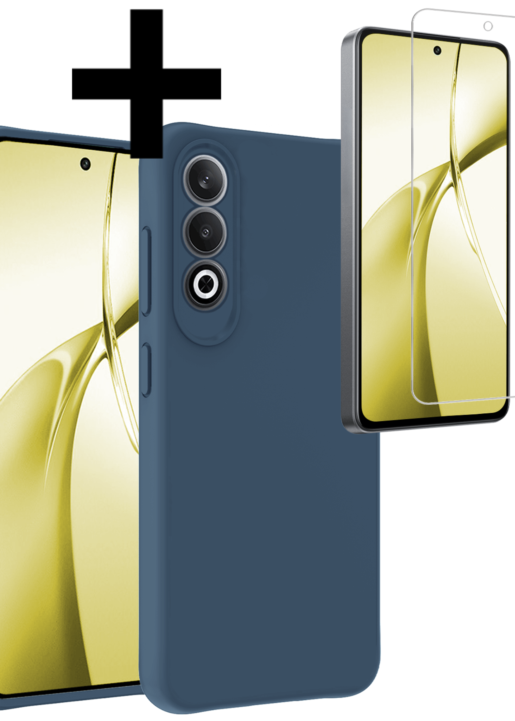 LUQ Hoesje Geschikt voor OnePlus Nord CE4 Hoesje Siliconen Case Hoes Met Screenprotector - Hoes Geschikt voor OnePlus Nord CE4 Hoes Cover Case - Donkerblauw