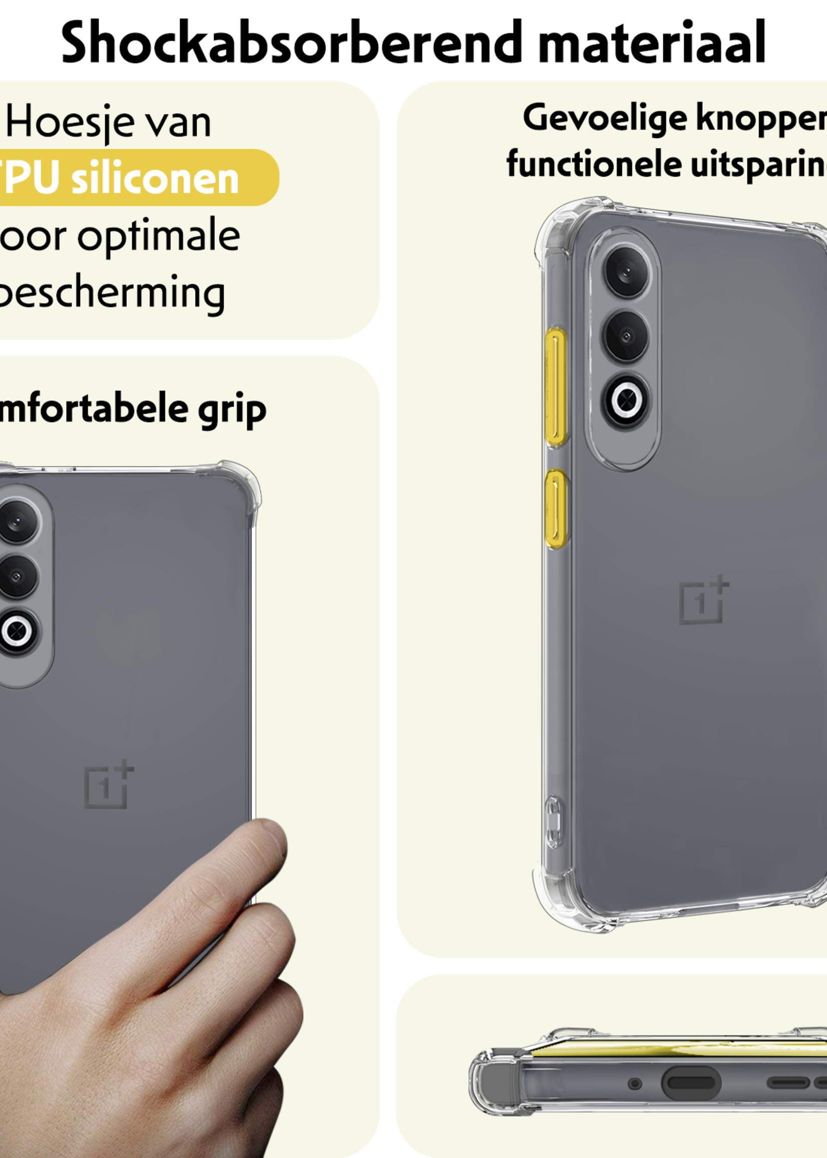 LUQ Hoesje Geschikt voor OnePlus Nord CE4 Hoesje Siliconen Shock Proof Case Hoes Met Screenprotector - Hoes Geschikt voor OnePlus Nord CE4 Hoes Cover Case Shockproof - Transparant