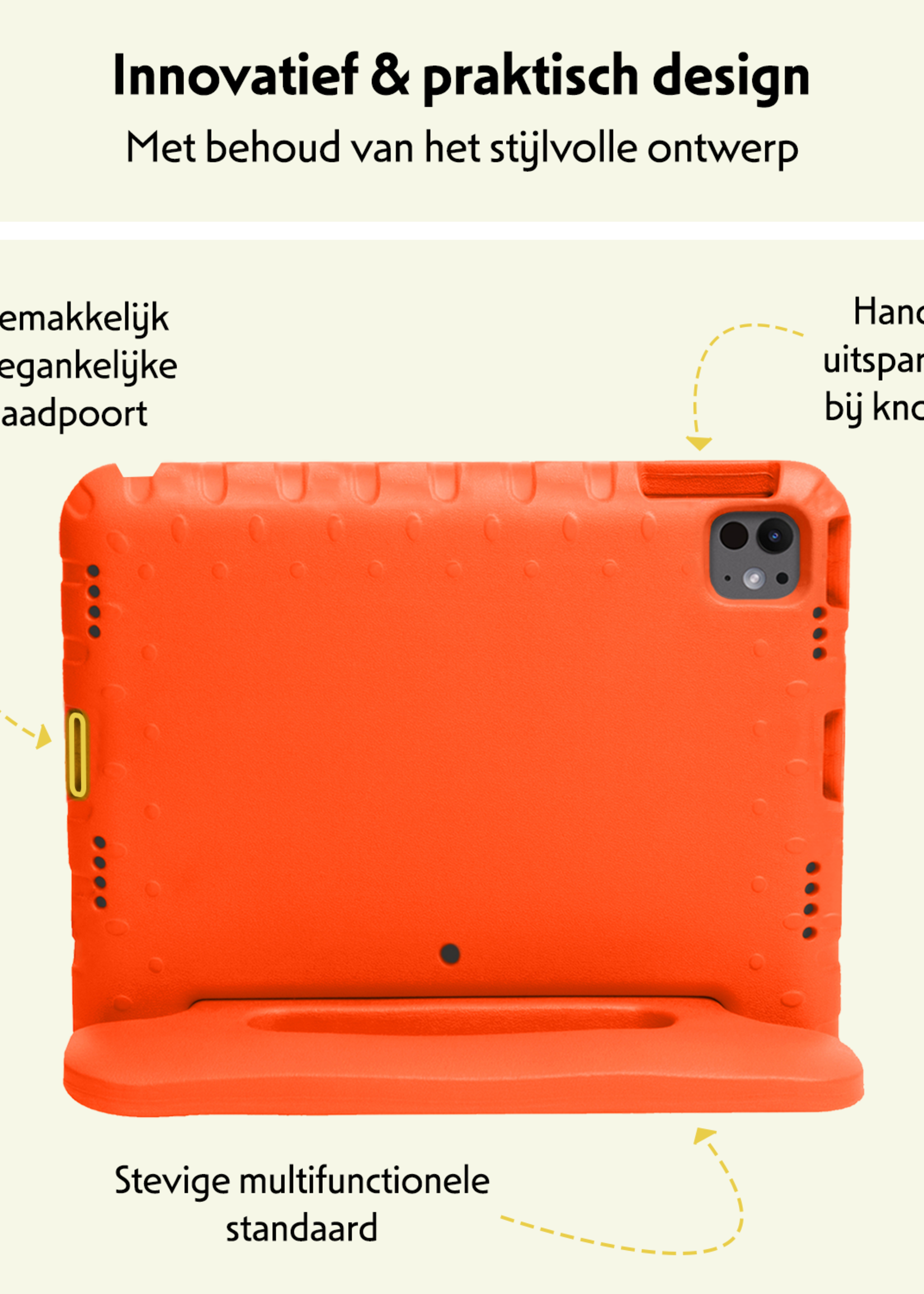 LUQ iPad Pro 12,9 inch 2022 Hoes Kinder Hoesje Kids Case Cover Kids Proof Met 2x Screenprotector - iPad Pro 12,9 inch 2022 Kinder Hoes - Oranje