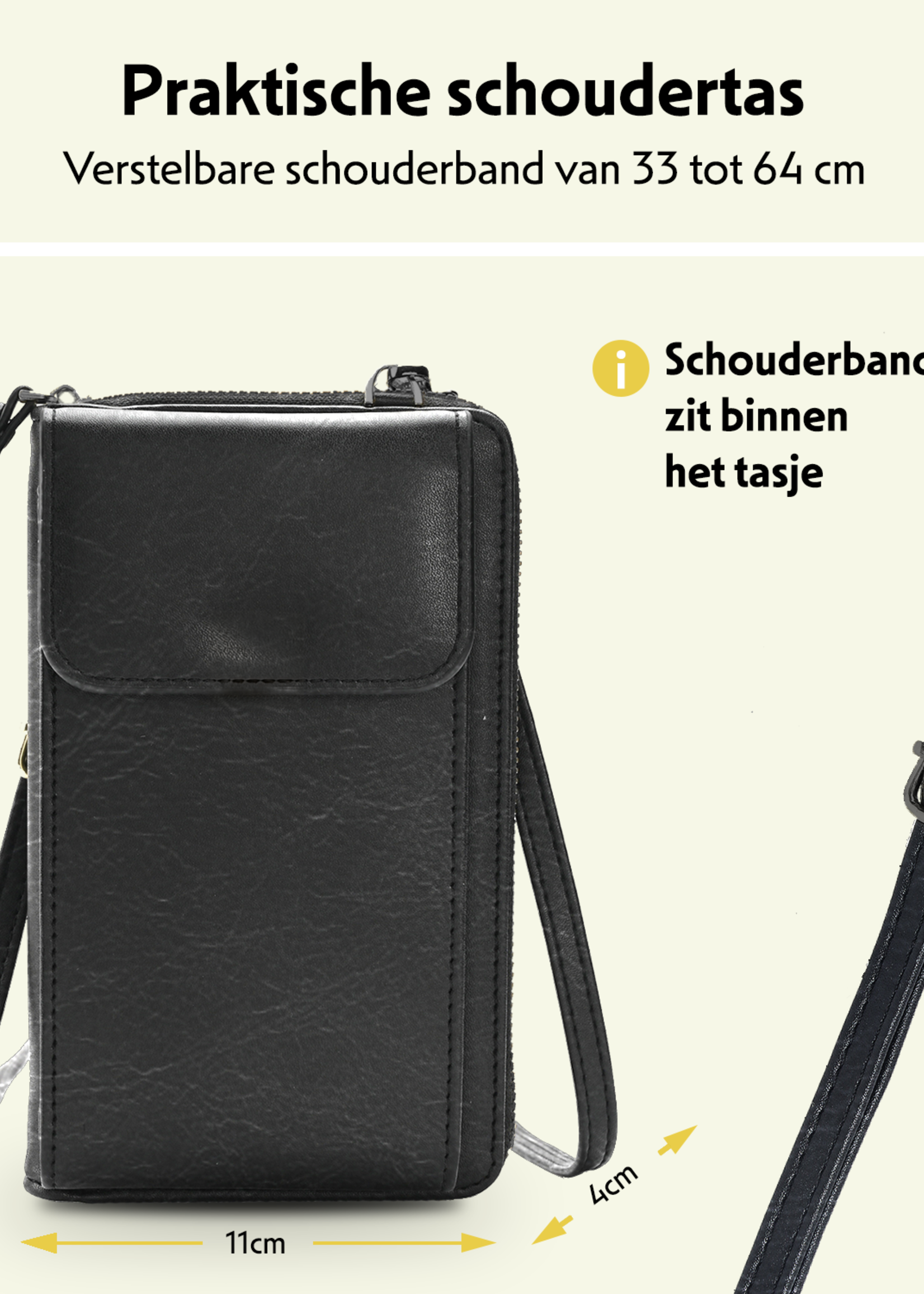 LUQ Crossbodytassen Dames Telefoontasjes - Kunstlederen Telefoontasje Dames Crossbody Schoudertas - Zwart