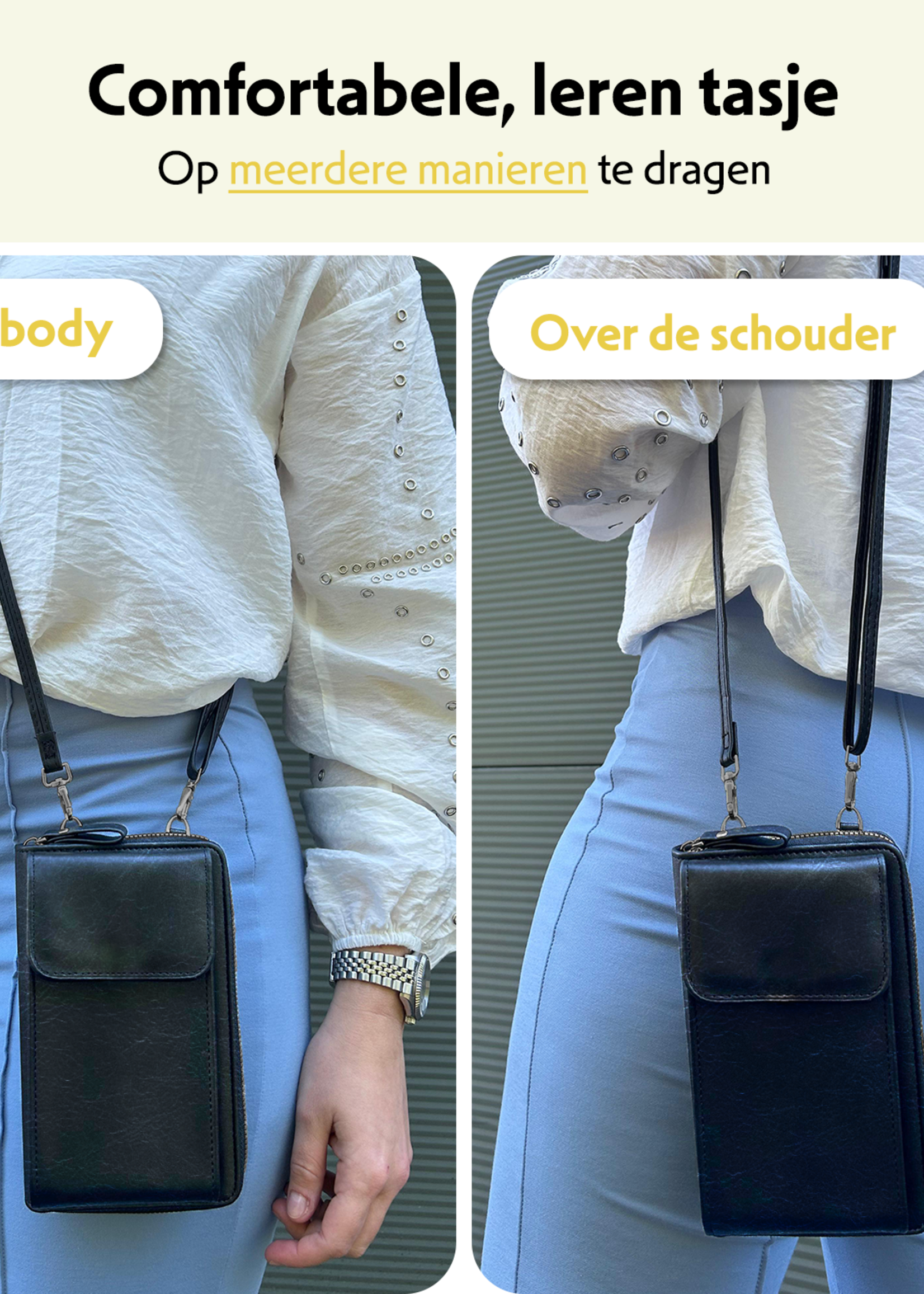 LUQ Crossbodytassen Dames Telefoontasjes - Kunstlederen Telefoontasje Dames Crossbody Schoudertas - Zwart