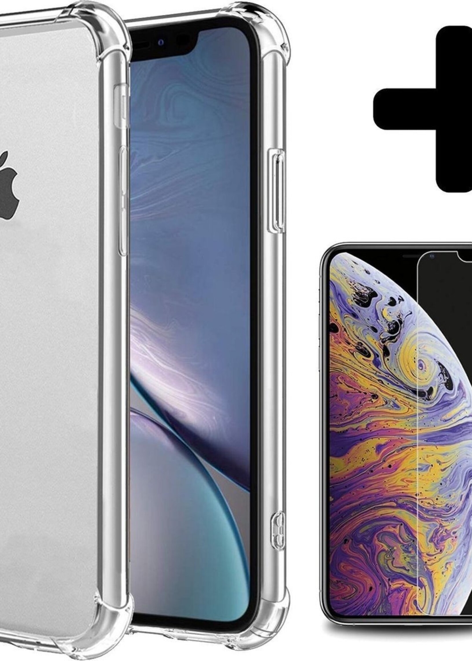 LUQ LUQ iPhone XR Hoesje Shockproof Siliconen Hoes Met Screenprotector - Transparant