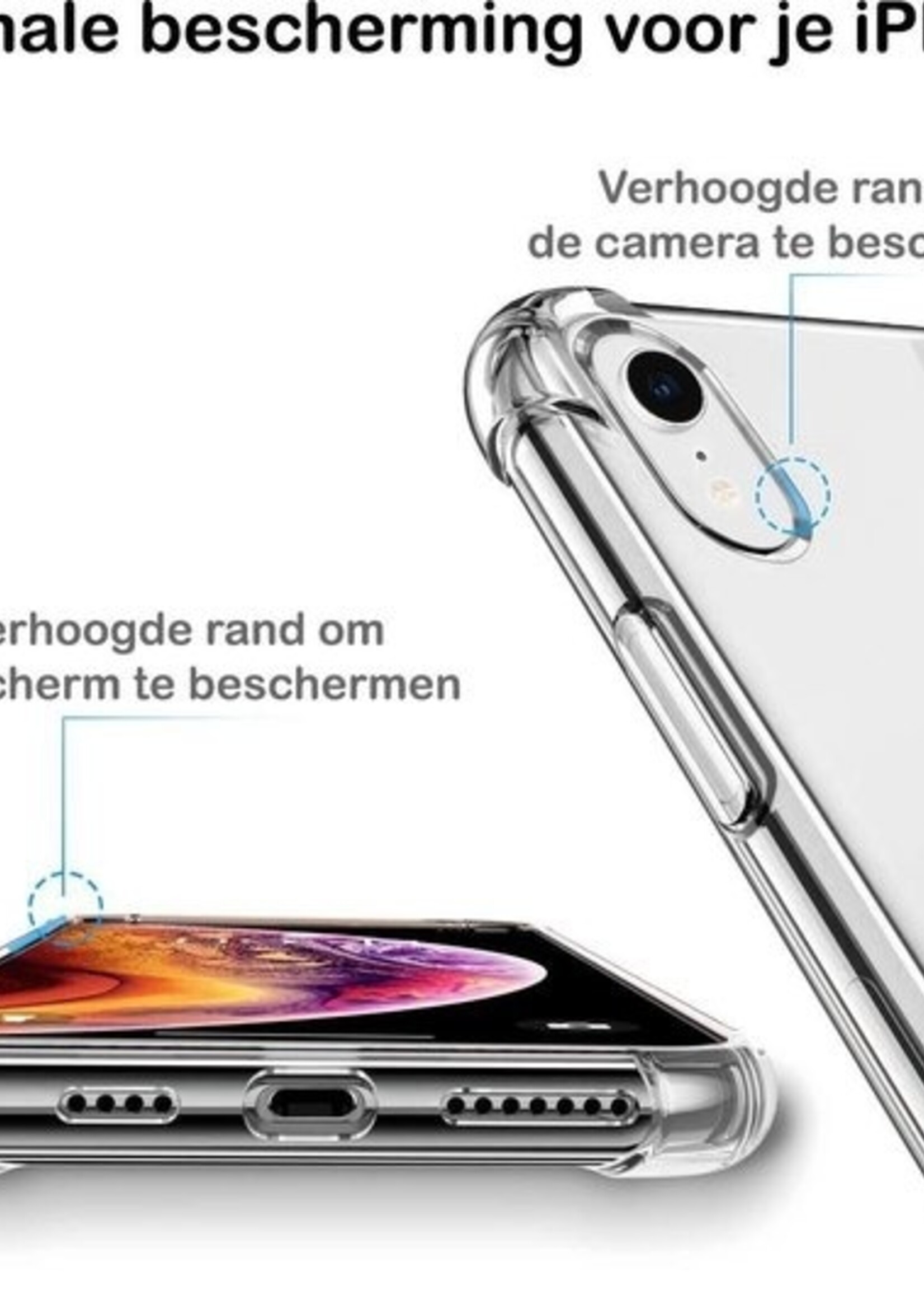 LUQ LUQ iPhone XR Hoesje Shockproof Siliconen Hoes Met Screenprotector - Transparant