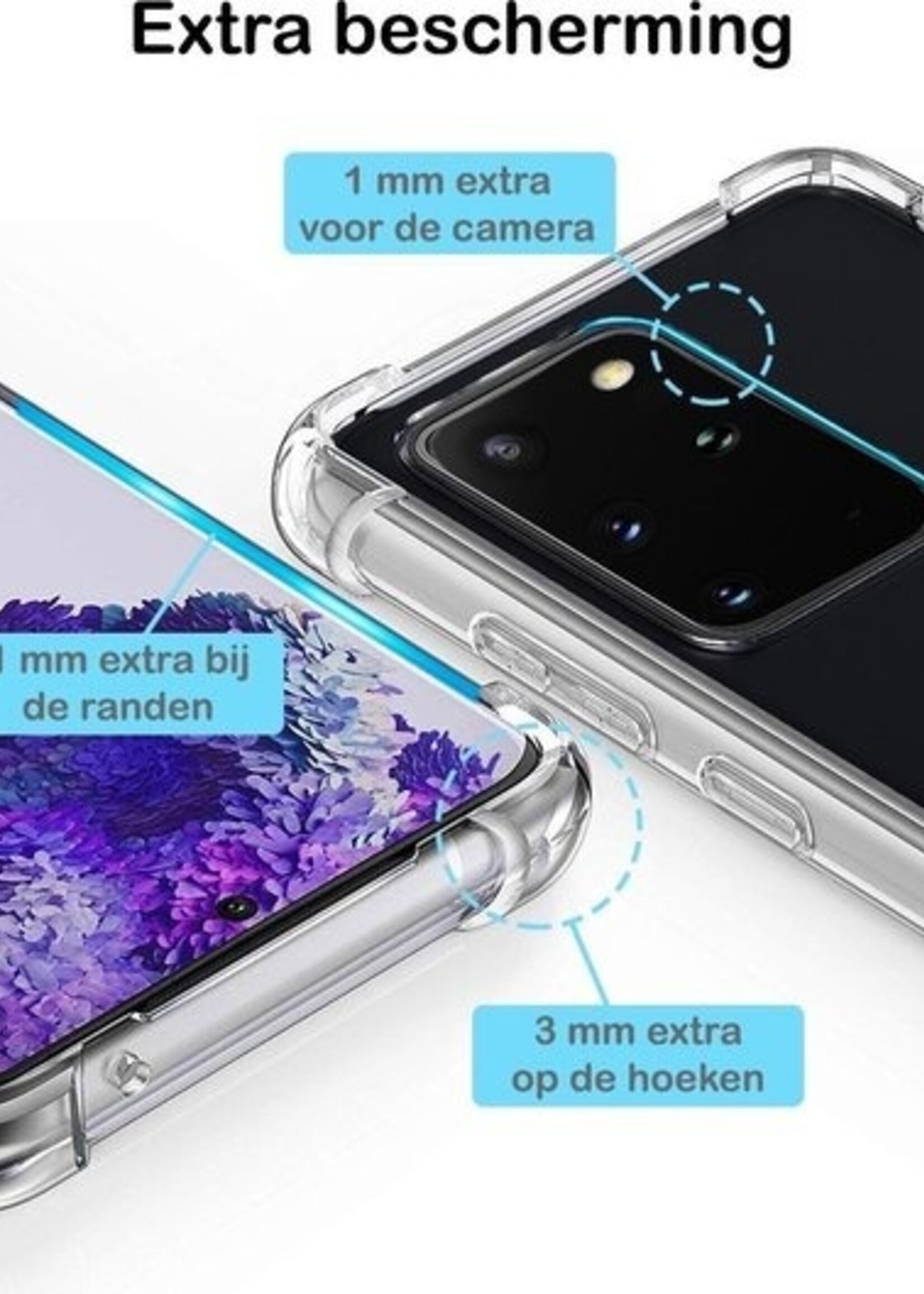 LUQ LUQ Samsung Galaxy S20 Ultra Hoesje Shockproof Siliconen Hoes Met 2x Screenprotector - Transparant