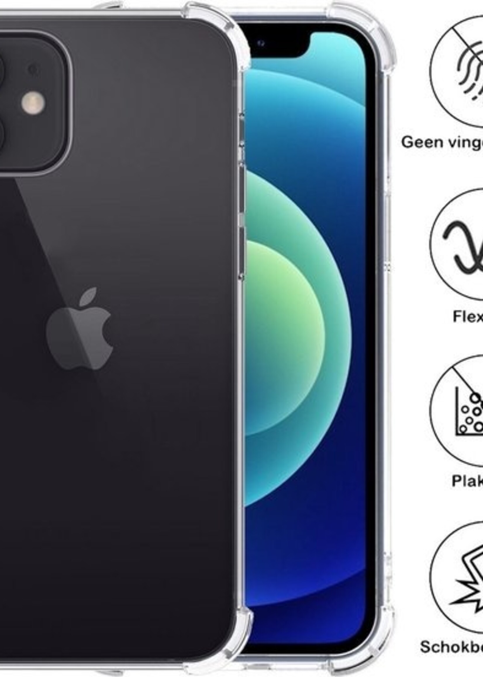 LUQ LUQ iPhone 12 Hoesje Shockproof Siliconen Hoes Met Screenprotector Met Dichte Notch