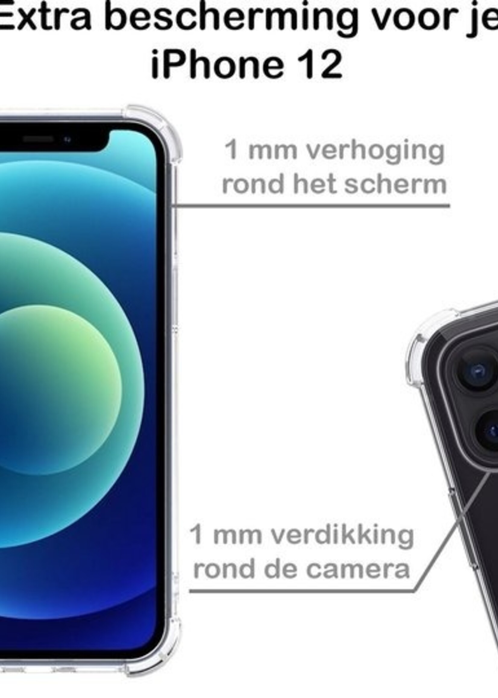 LUQ LUQ iPhone 12 Mini Hoesje Shockproof Siliconen Hoes Met 2x Screenprotector Met Dichte Notch
