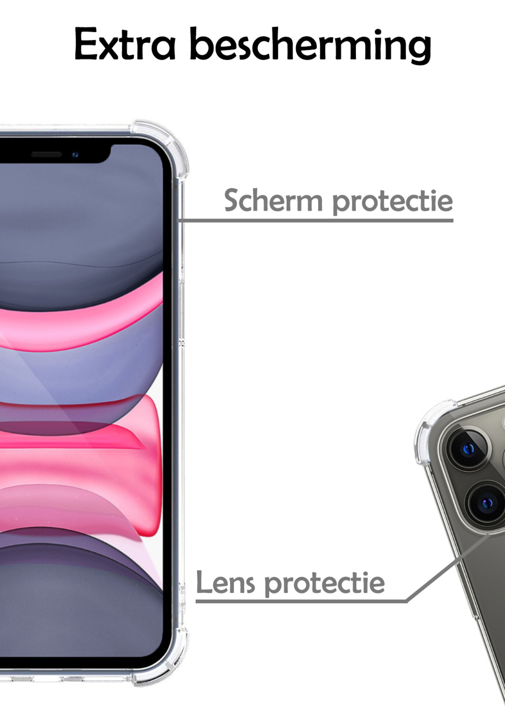 LUQ LUQ iPhone 11 Pro Max Hoesje Shockproof Siliconen Hoes Met 2x Screenprotector