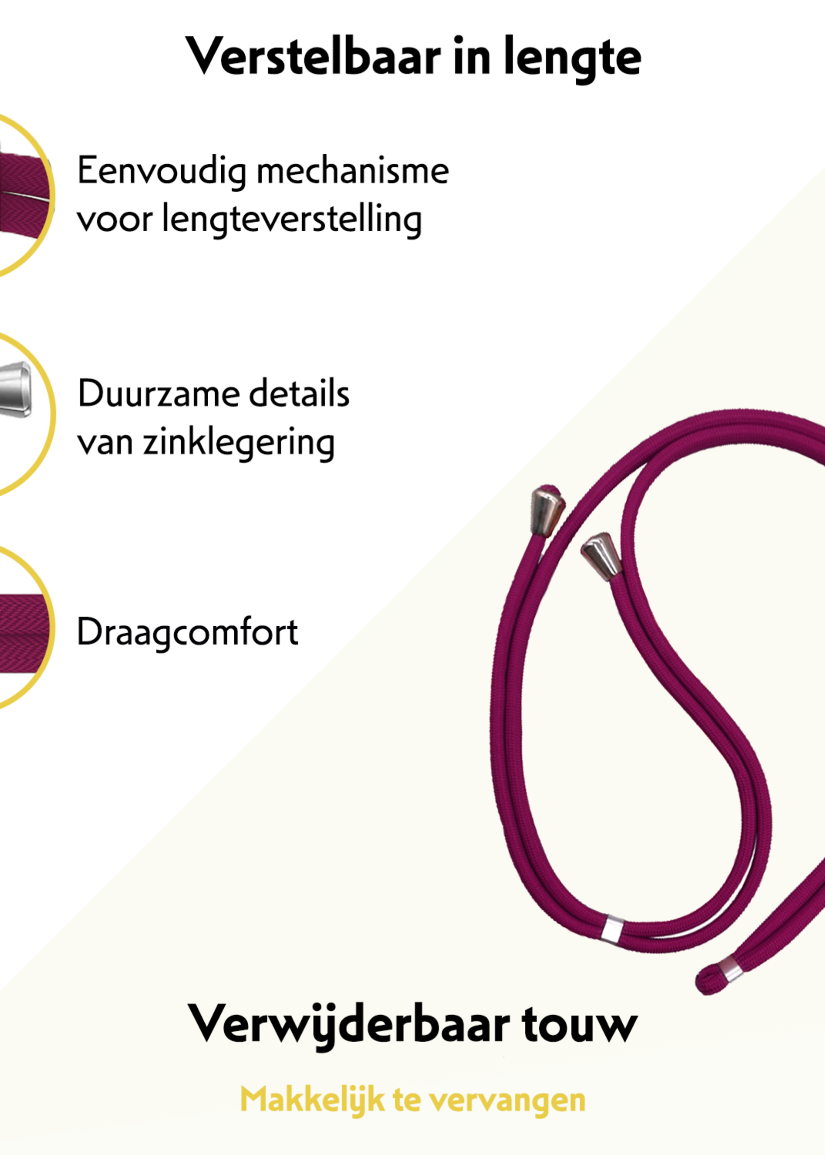 LUQ Telefoonkoord Universeel Telefoon Koord Telefoonketting Verstelbaar Telefoonkoorden 150 cm - Donkerrood