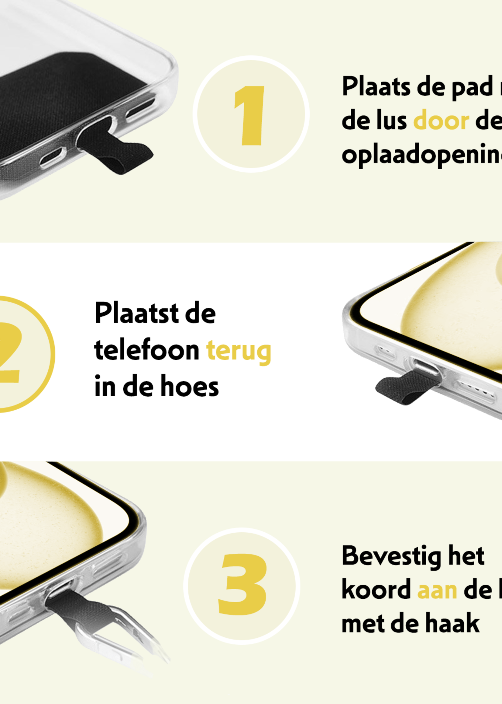 LUQ Telefoonkoord Universeel Telefoon Koord Telefoonketting Verstelbaar Telefoonkoorden 150 cm - Geel