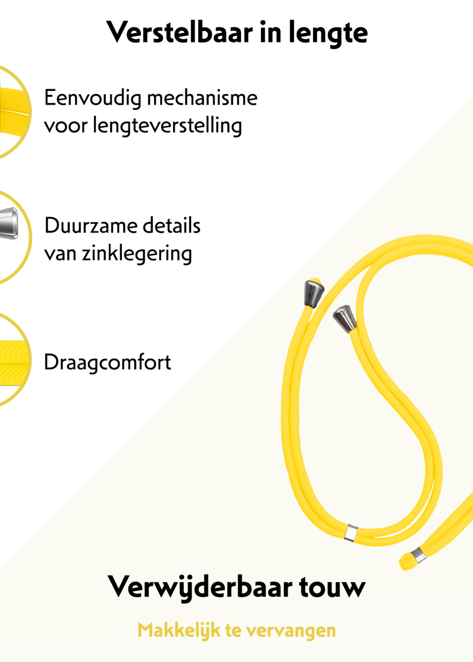 LUQ Telefoonkoord Universeel Telefoon Koord Telefoonketting Verstelbaar Telefoonkoorden 150 cm - Geel