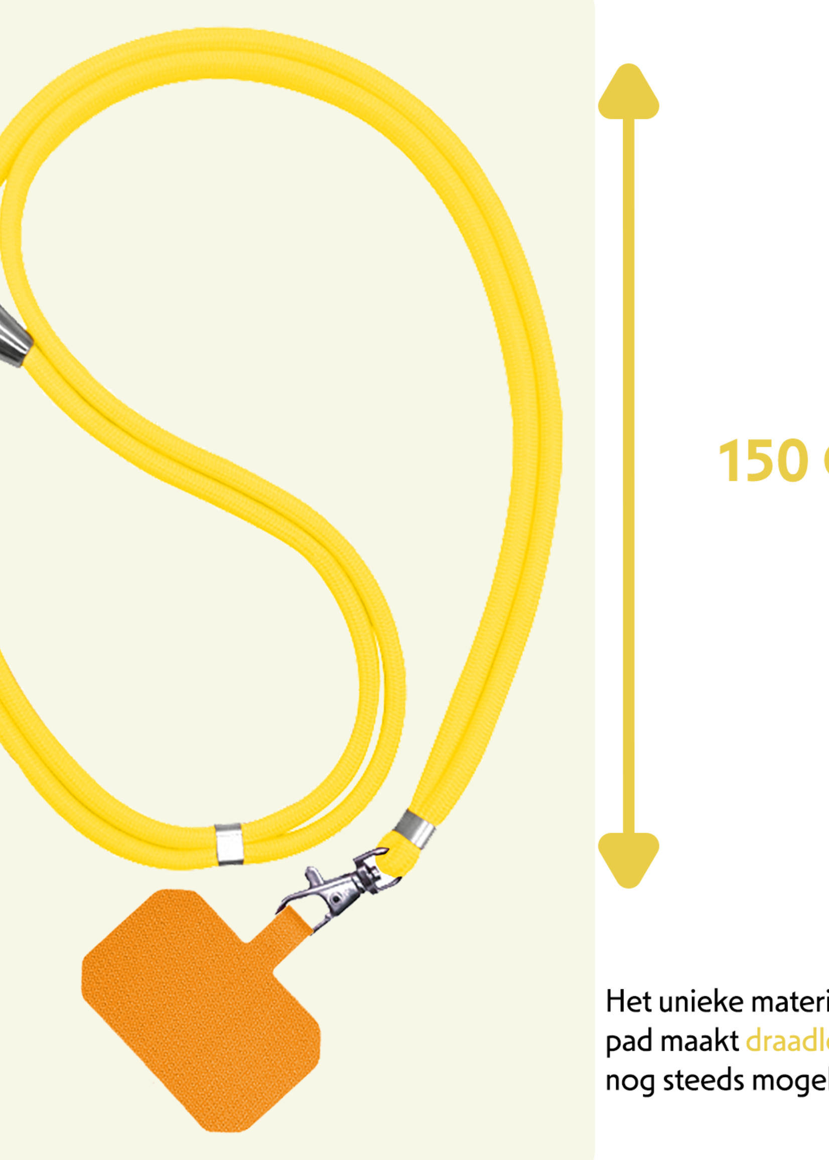 LUQ Telefoonkoord Universeel Telefoon Koord Telefoonketting Verstelbaar Telefoonkoorden 150 cm - Geel