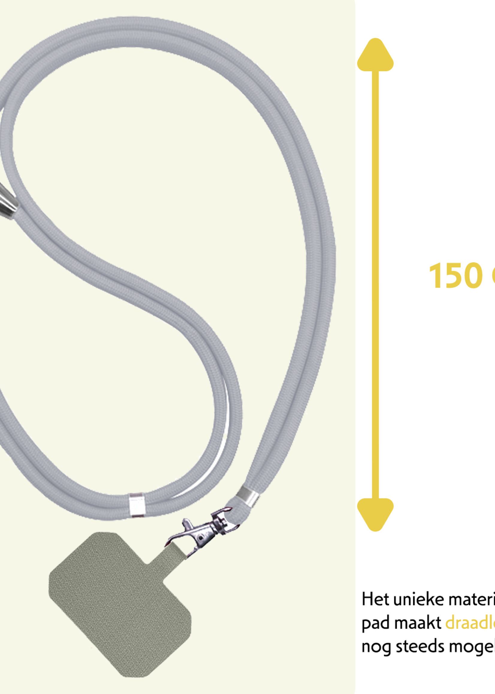 LUQ Telefoonkoord Universeel Telefoon Koord Telefoonketting Verstelbaar Telefoonkoorden 150 cm - Lichtgrijs