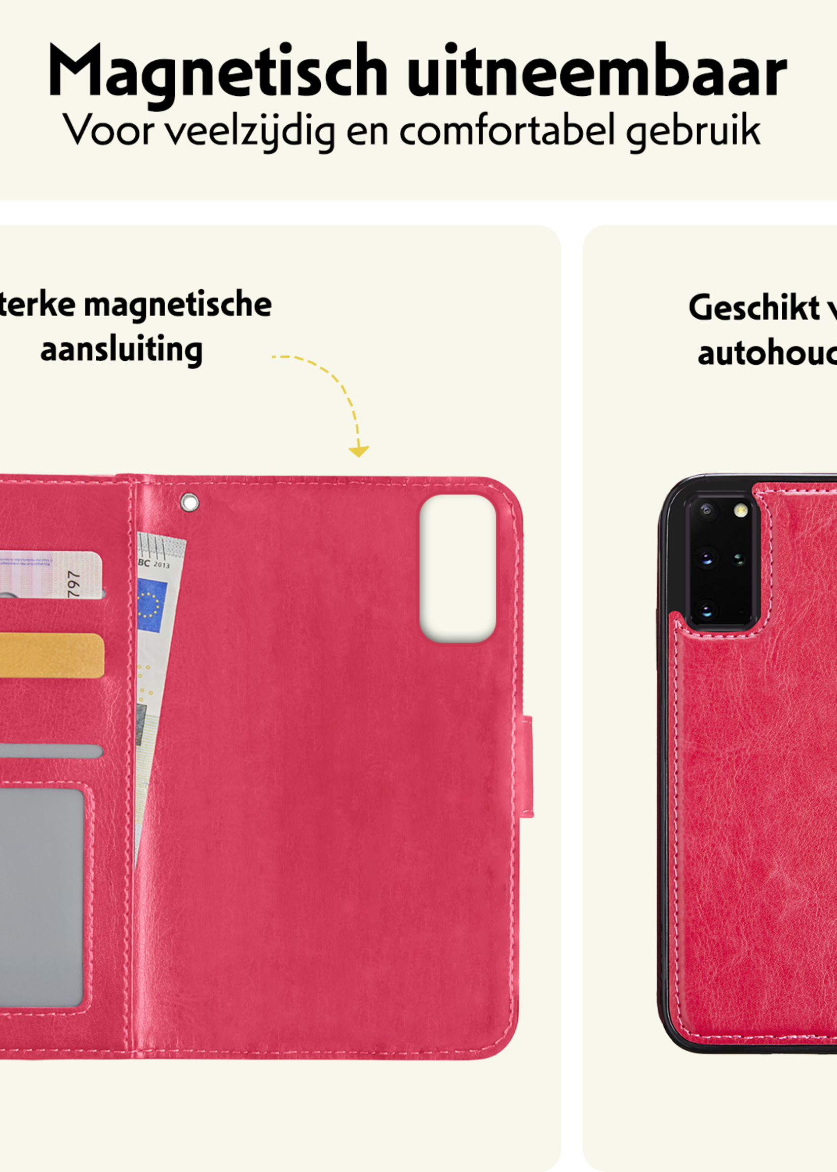 LUQ Hoesje Geschikt voor <model> Hoesje Case Uitneembare Bookcase 2-in-1 Hoes Met 2x Screenprotector - Hoes Geschikt voor <model2> Hoes Wallet Case Met Pasjeshouder Hoesje - <color>