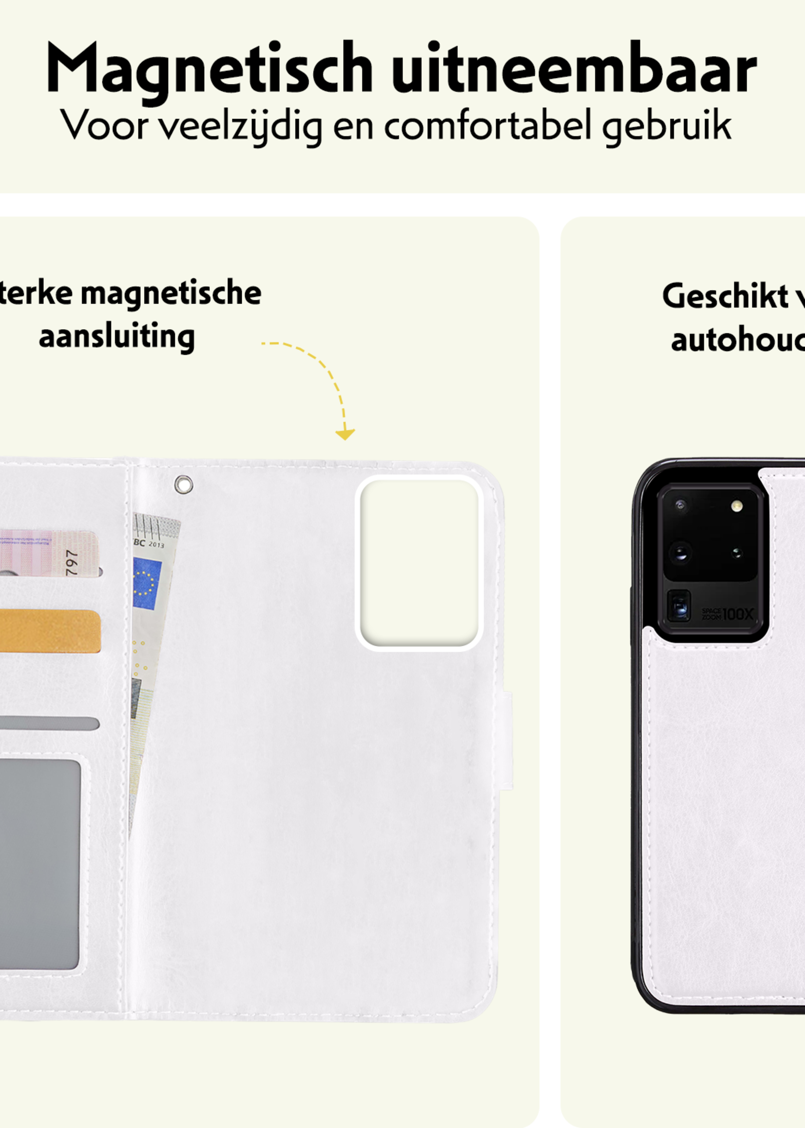 LUQ Hoesje Geschikt voor <model> Hoesje Case Uitneembare Bookcase 2-in-1 Hoes Met 2x Screenprotector - Hoes Geschikt voor <model2> Hoes Wallet Case Met Pasjeshouder Hoesje - <color>