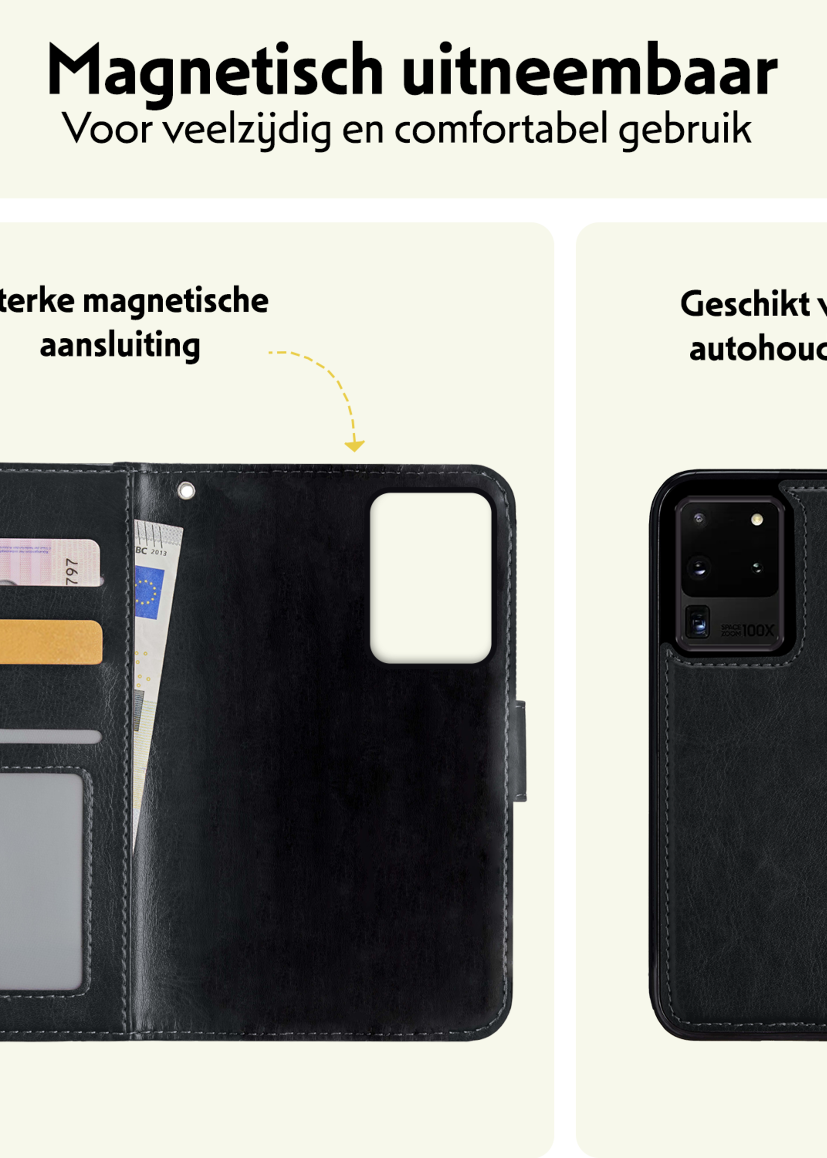 LUQ Hoesje Geschikt voor <model> Hoesje Case Uitneembare Bookcase 2-in-1 Hoes Met 2x Screenprotector - Hoes Geschikt voor <model2> Hoes Wallet Case Met Pasjeshouder Hoesje - <color>