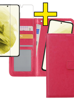 LUQ LUQ Samsung Galaxy S21 Hoesje Bookcase Uitneembaar Met Screenprotector - Donkerroze