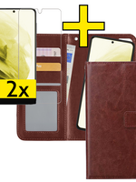 LUQ LUQ Samsung Galaxy S21 Ultra Hoesje Bookcase Uitneembaar Met 2x Screenprotector - Bruin