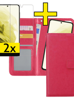 LUQ LUQ Samsung Galaxy S21 Ultra Hoesje Bookcase Uitneembaar Met 2x Screenprotector - Donkerroze