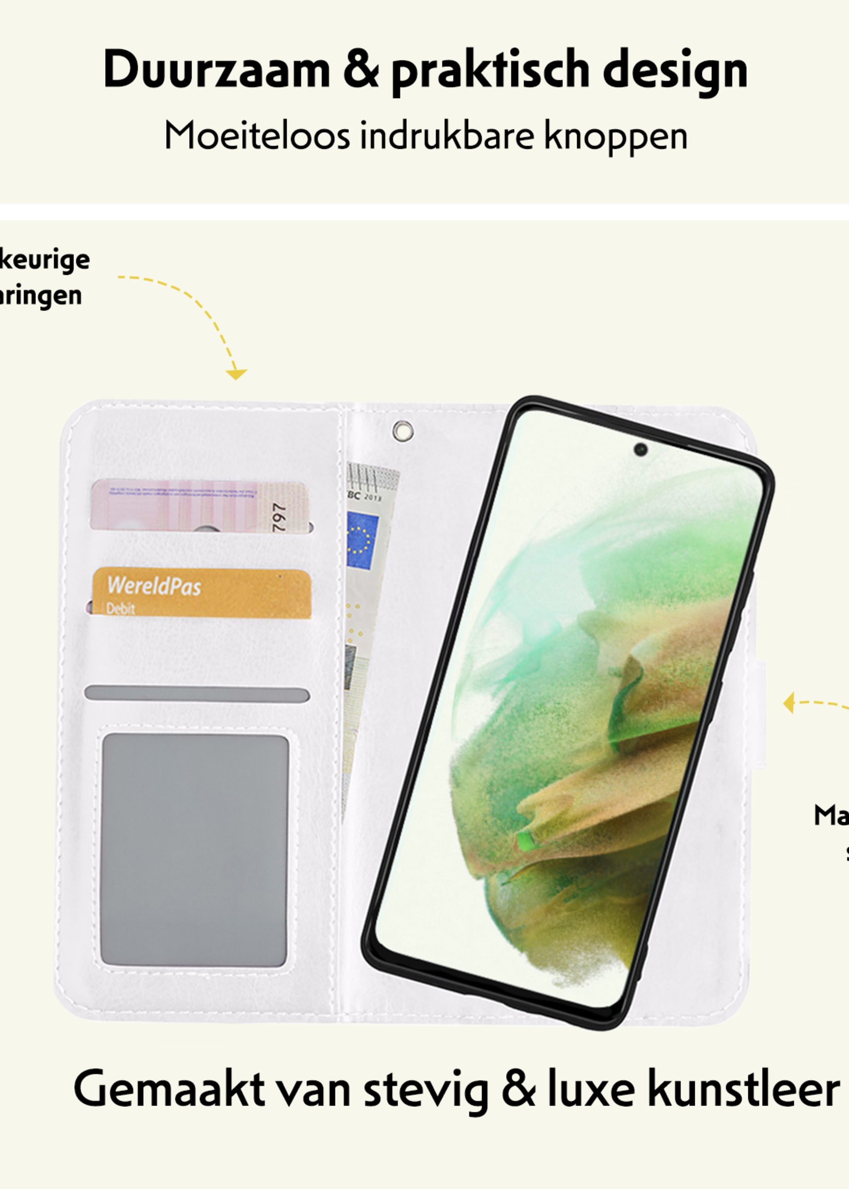 LUQ Hoesje Geschikt voor <model> Hoesje Case Uitneembare Bookcase 2-in-1 Hoes Met 2x Screenprotector - Hoes Geschikt voor <model2> Hoes Wallet Case Met Pasjeshouder Hoesje - <color>