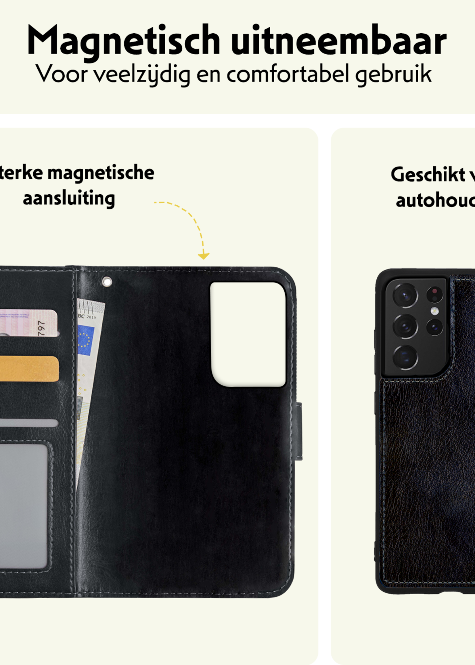 LUQ Hoesje Geschikt voor <model> Hoesje Case Uitneembare Bookcase 2-in-1 Hoes Met 2x Screenprotector - Hoes Geschikt voor <model2> Hoes Wallet Case Met Pasjeshouder Hoesje - <color>