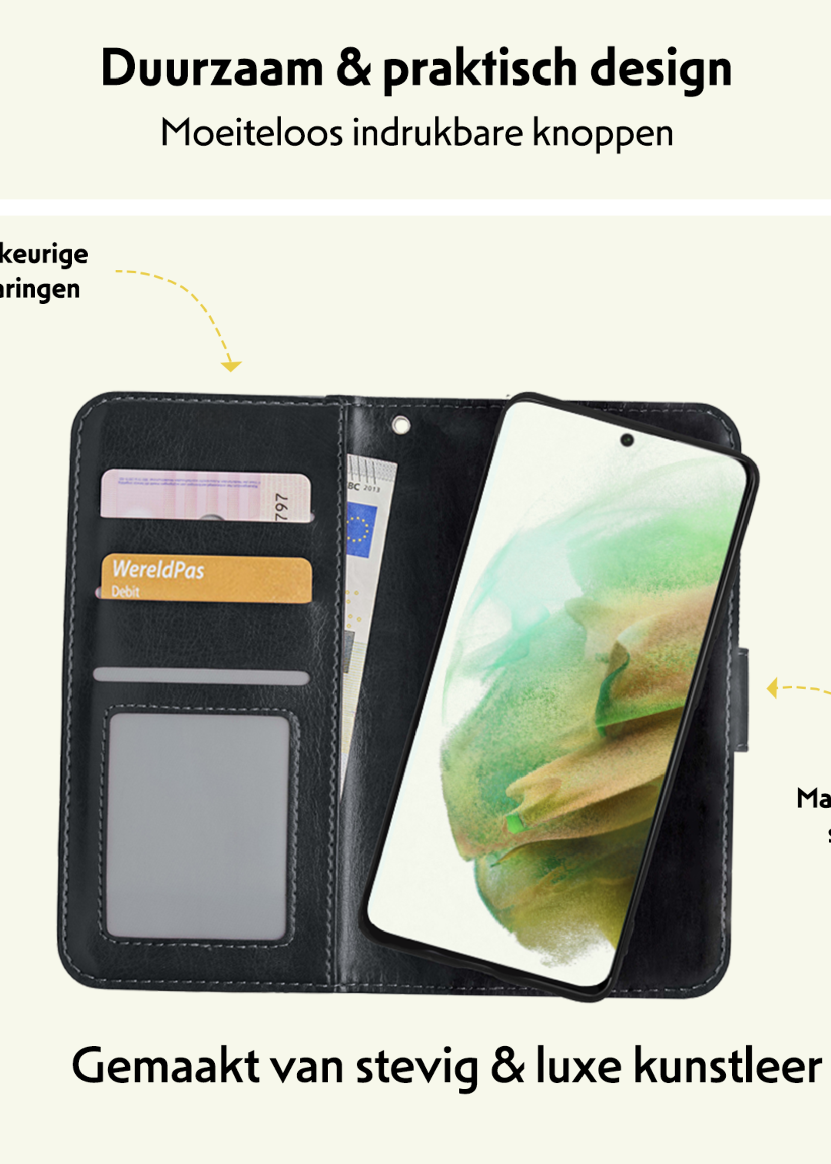 LUQ Hoesje Geschikt voor <model> Hoesje Case Uitneembare Bookcase 2-in-1 Hoes Met 2x Screenprotector - Hoes Geschikt voor <model2> Hoes Wallet Case Met Pasjeshouder Hoesje - <color>