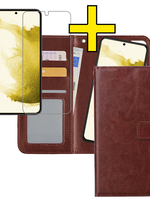 LUQ LUQ Samsung Galaxy S22 Hoesje Bookcase Uitneembaar Met Screenprotector - Bruin