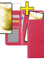 LUQ LUQ Samsung Galaxy S22 Hoesje Bookcase Uitneembaar Met Screenprotector - Donkerroze