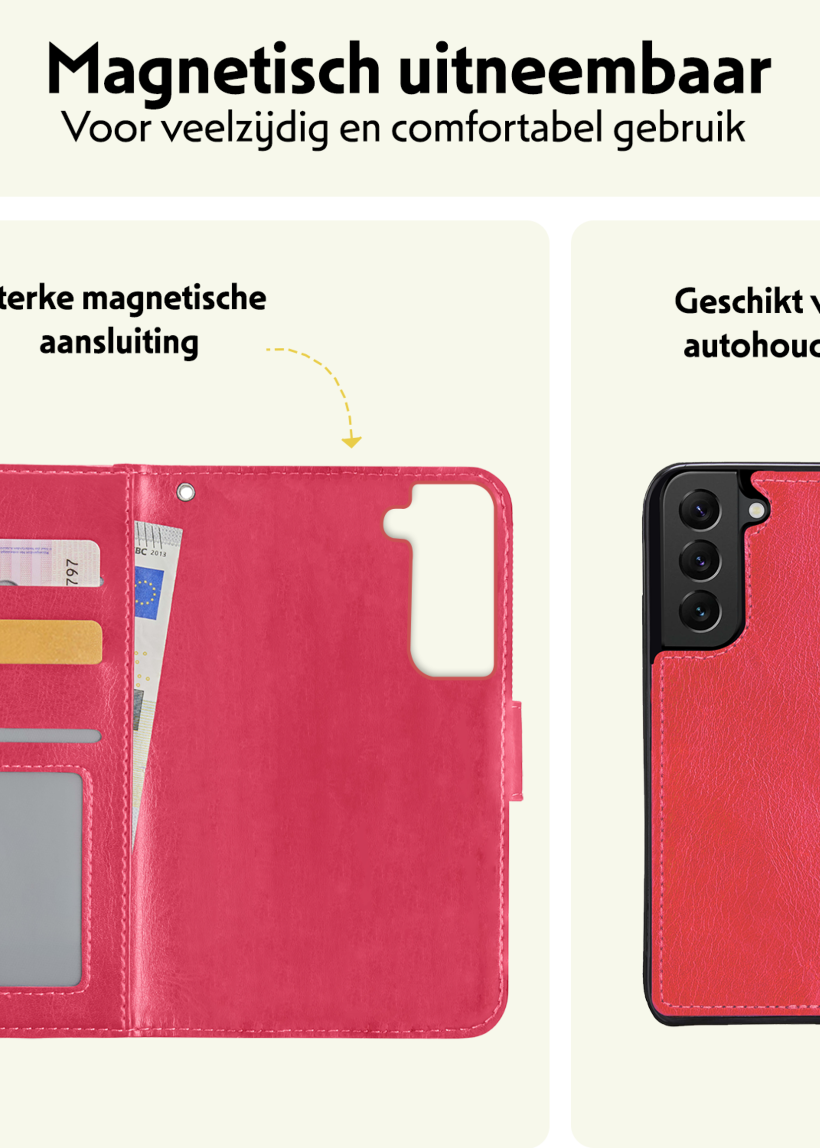 LUQ Hoesje Geschikt voor <model> Hoesje Case Uitneembare Bookcase 2-in-1 Hoes Met 2x Screenprotector - Hoes Geschikt voor <model2> Hoes Wallet Case Met Pasjeshouder Hoesje - <color>