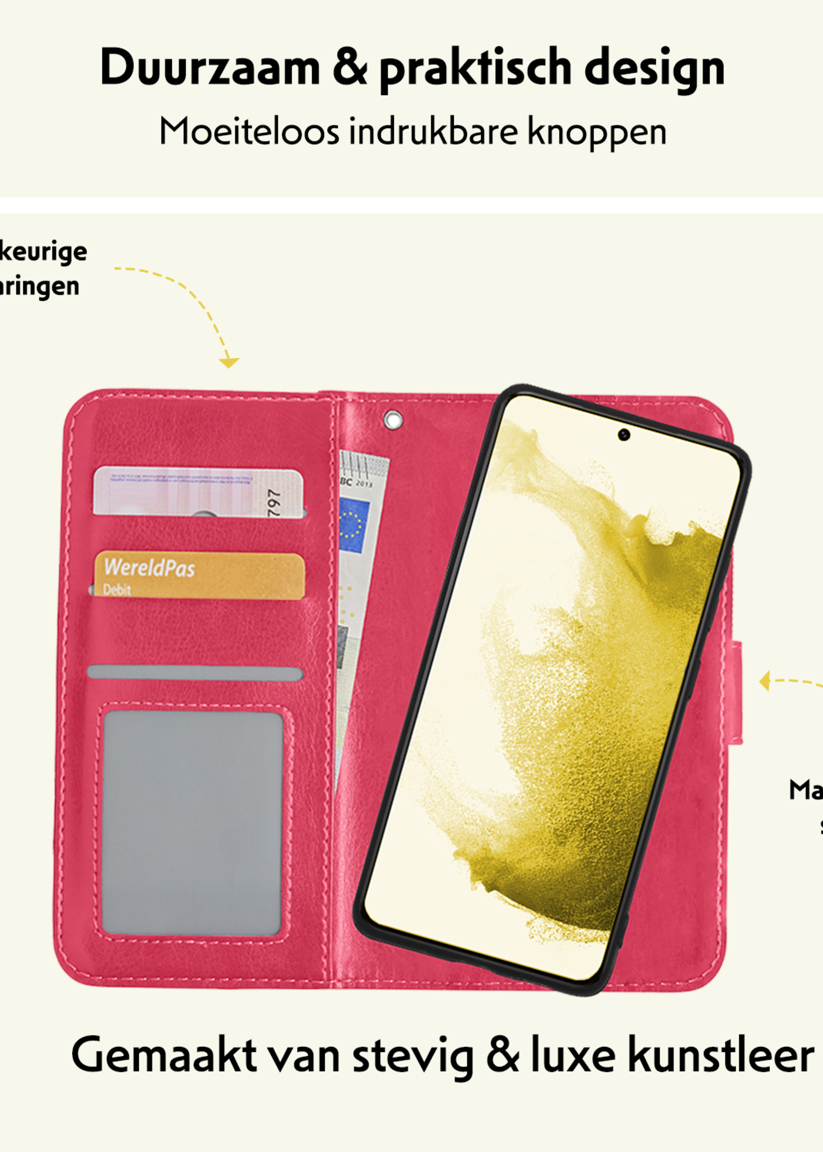 LUQ Hoesje Geschikt voor <model> Hoesje Case Uitneembare Bookcase 2-in-1 Hoes Met 2x Screenprotector - Hoes Geschikt voor <model2> Hoes Wallet Case Met Pasjeshouder Hoesje - <color>