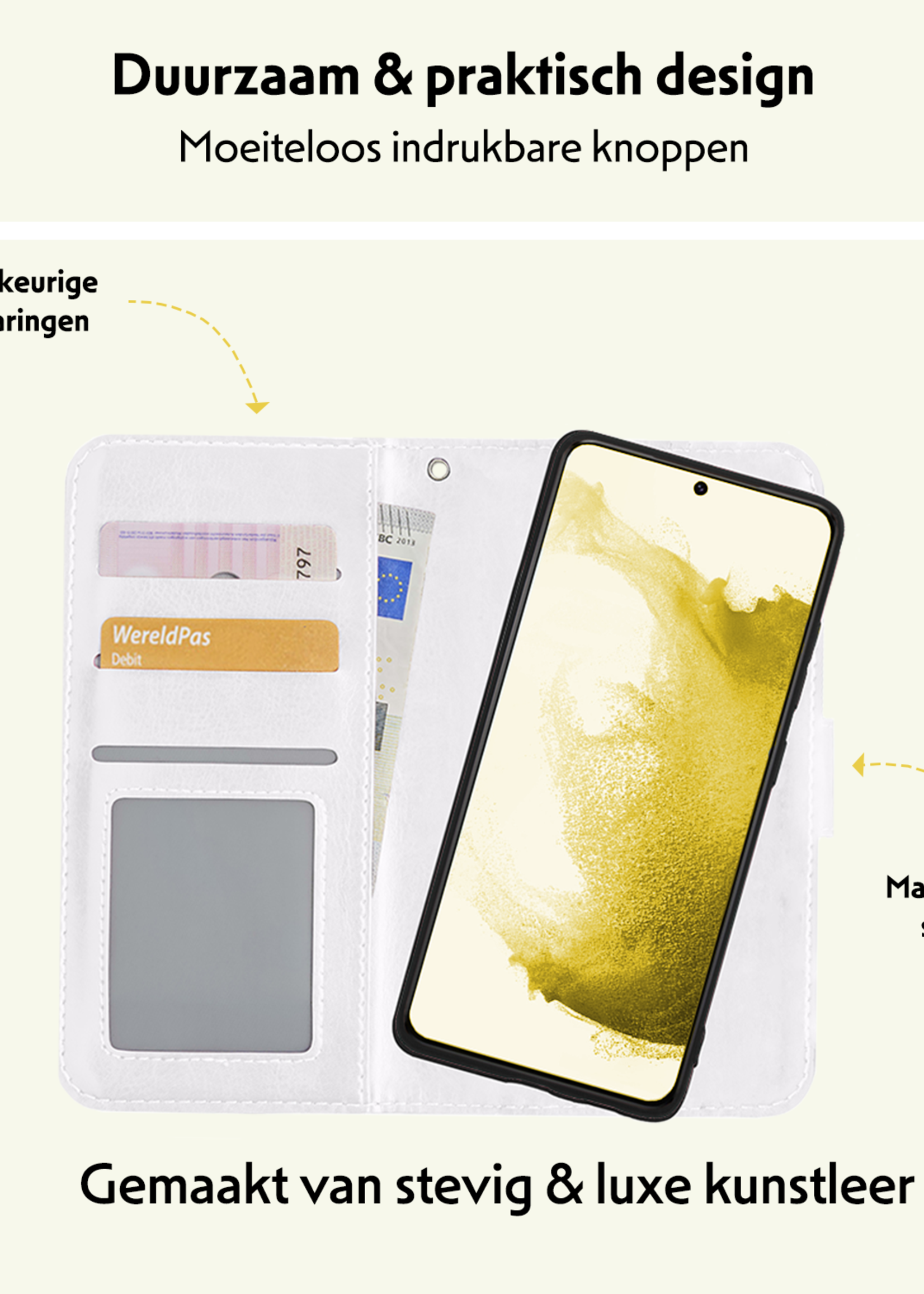 LUQ Hoesje Geschikt voor <model> Hoesje Case Uitneembare Bookcase 2-in-1 Hoes Met 2x Screenprotector - Hoes Geschikt voor <model2> Hoes Wallet Case Met Pasjeshouder Hoesje - <color>