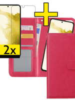 LUQ LUQ Samsung Galaxy S22 Plus Hoesje Bookcase Uitneembaar Met 2x Screenprotector - Donkerroze