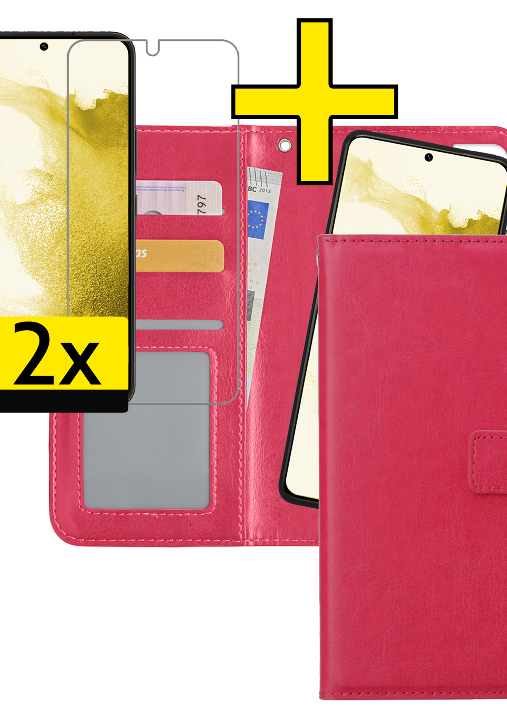 LUQ Hoesje Geschikt voor <model> Hoesje Case Uitneembare Bookcase 2-in-1 Hoes Met 2x Screenprotector - Hoes Geschikt voor <model2> Hoes Wallet Case Met Pasjeshouder Hoesje - <color>