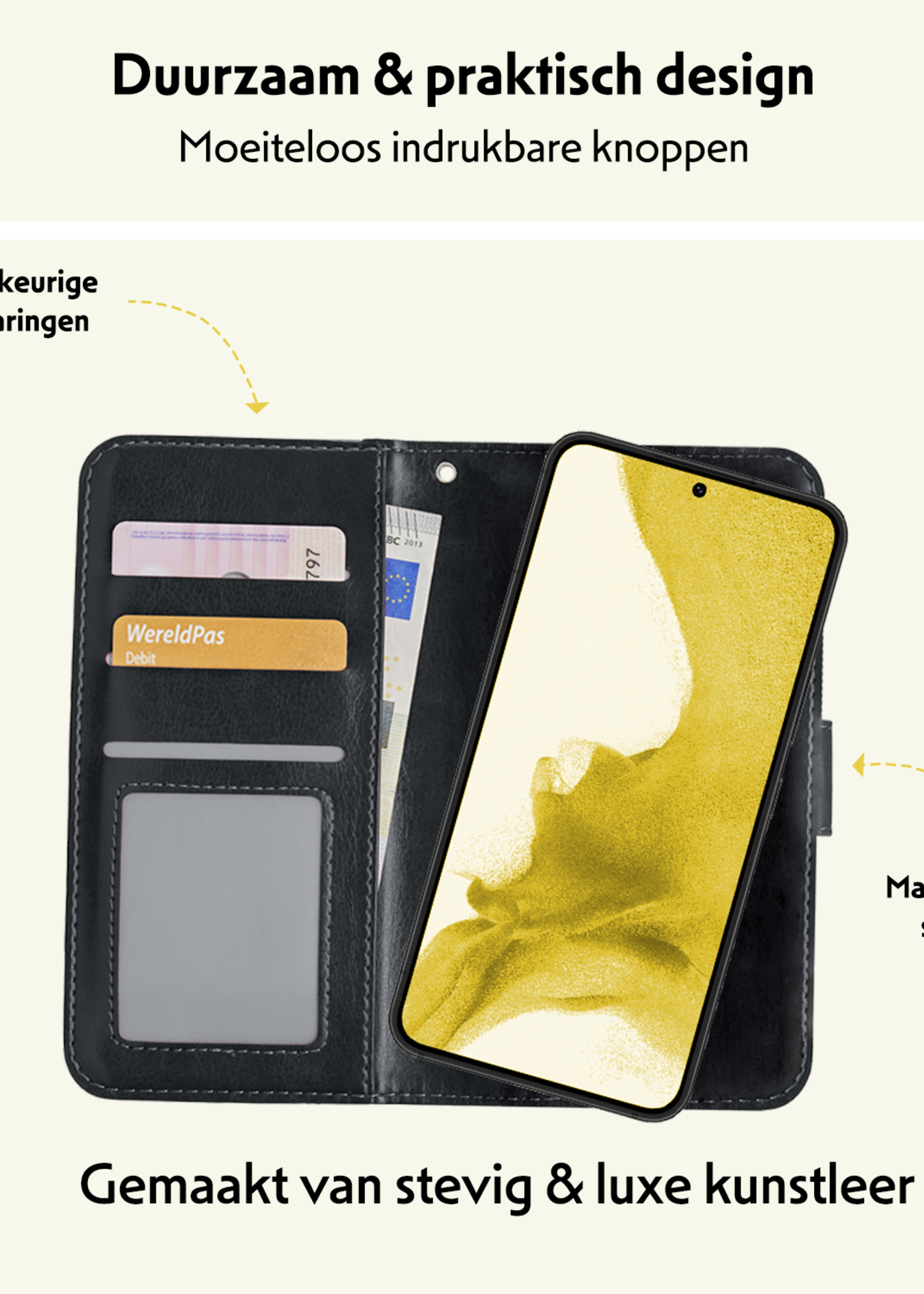 LUQ Hoesje Geschikt voor <model> Hoesje Case Uitneembare Bookcase 2-in-1 Hoes Met 2x Screenprotector - Hoes Geschikt voor <model2> Hoes Wallet Case Met Pasjeshouder Hoesje - <color>