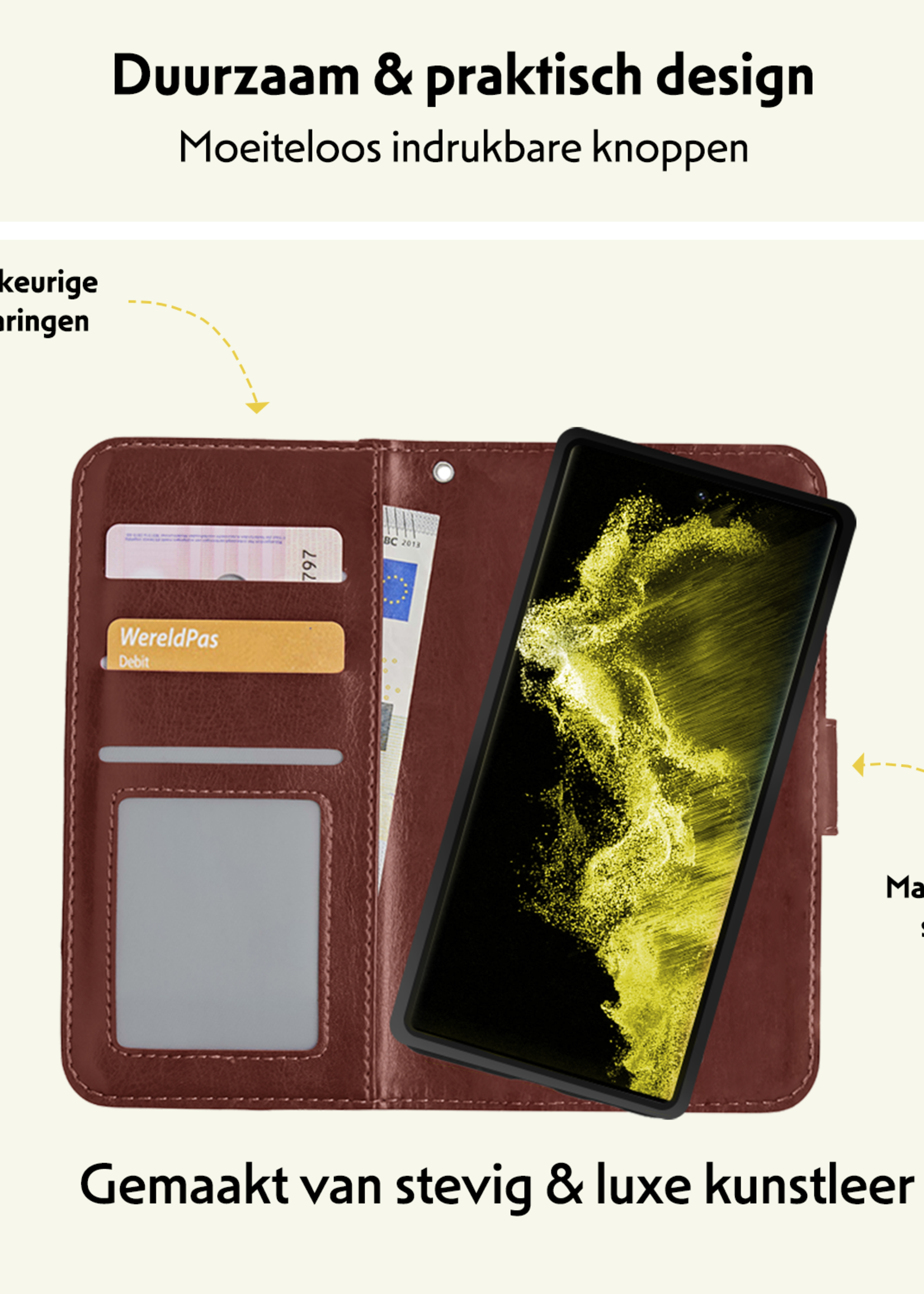 LUQ Hoesje Geschikt voor <model> Hoesje Case Uitneembare Bookcase 2-in-1 Hoes Met Screenprotector - Hoes Geschikt voor <model2> Hoes Wallet Case Met Pasjeshouder Hoesje - <color>