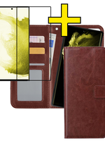 LUQ LUQ Samsung Galaxy S22 Ultra Hoesje Bookcase Uitneembaar Met Screenprotector - Bruin