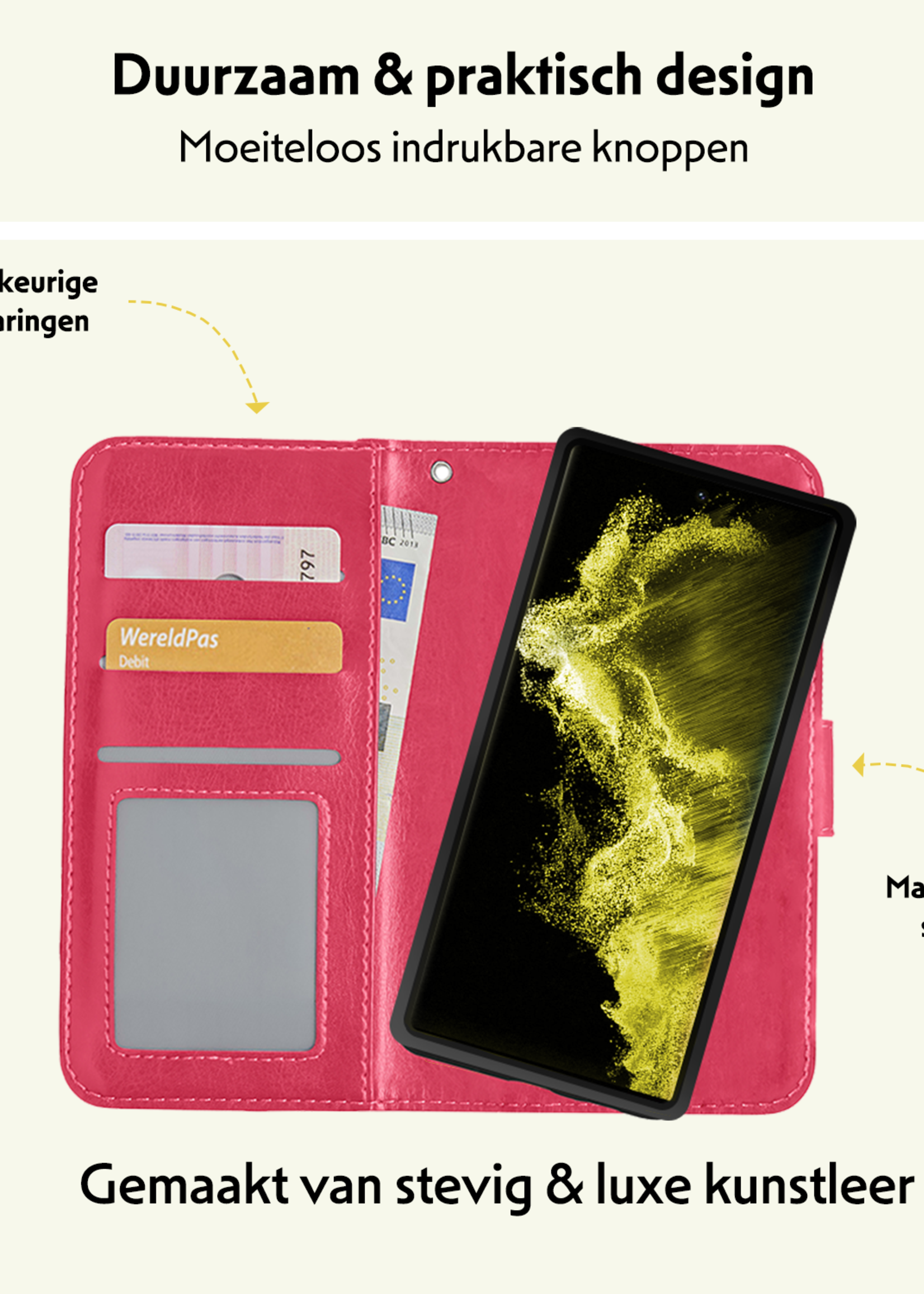 LUQ Hoesje Geschikt voor <model> Hoesje Case Uitneembare Bookcase 2-in-1 Hoes Met Screenprotector - Hoes Geschikt voor <model2> Hoes Wallet Case Met Pasjeshouder Hoesje - <color>